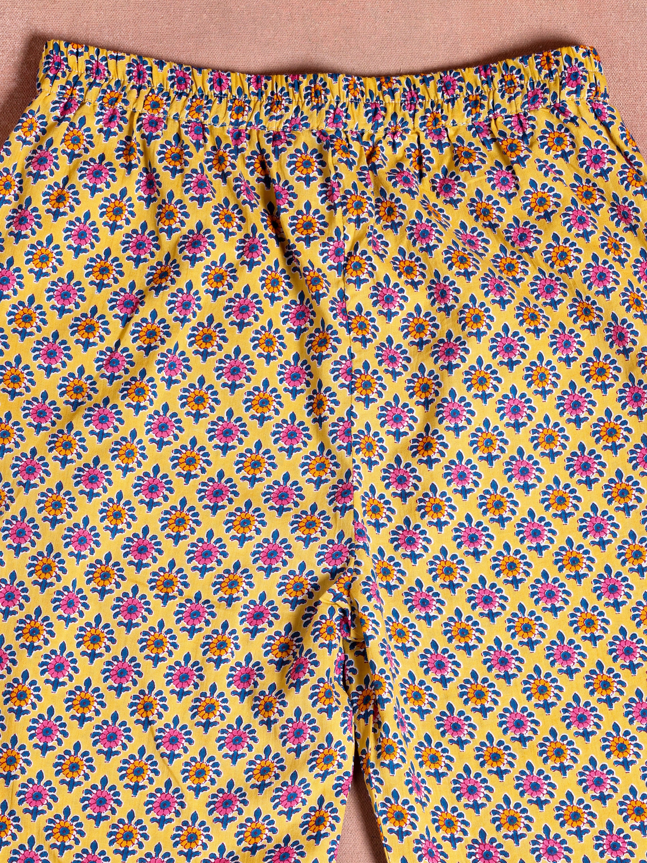 Kids Yellow Printed Cotton Co-Ords