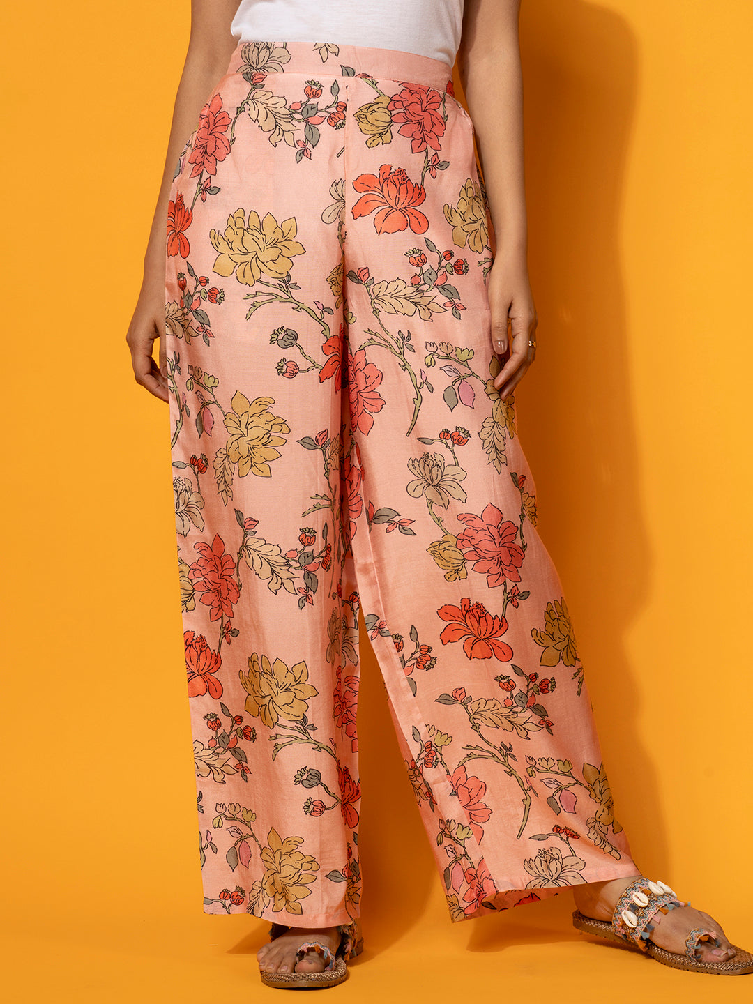 Peach Printed Silk Blend Co-Ords