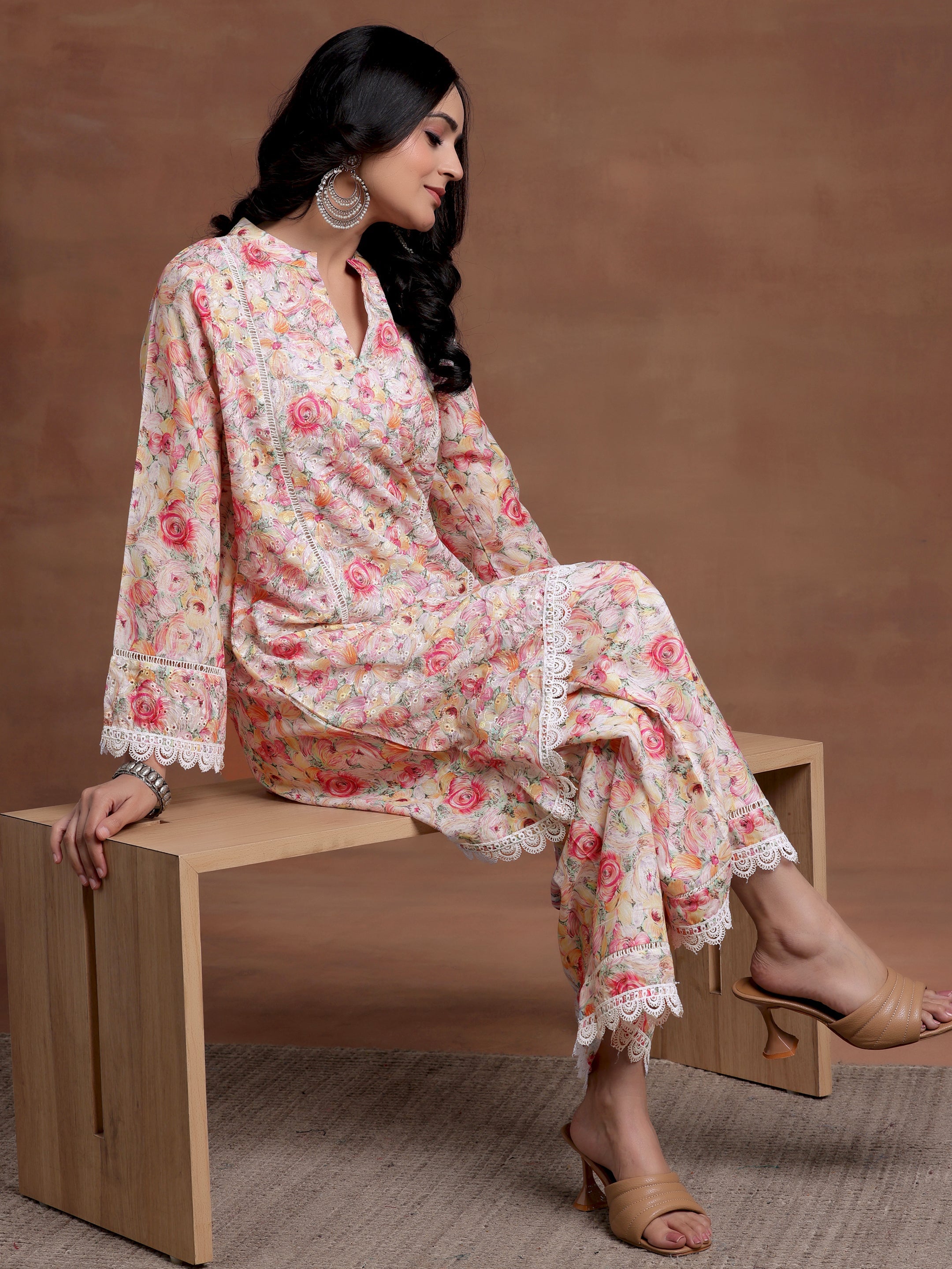 Multi Printed Cotton A-Line Kurta With Palazzos