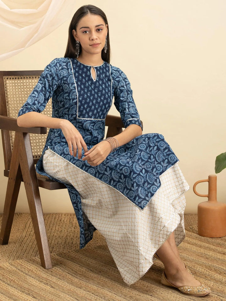 Indigo Printed Cotton Kurta - ShopLibas