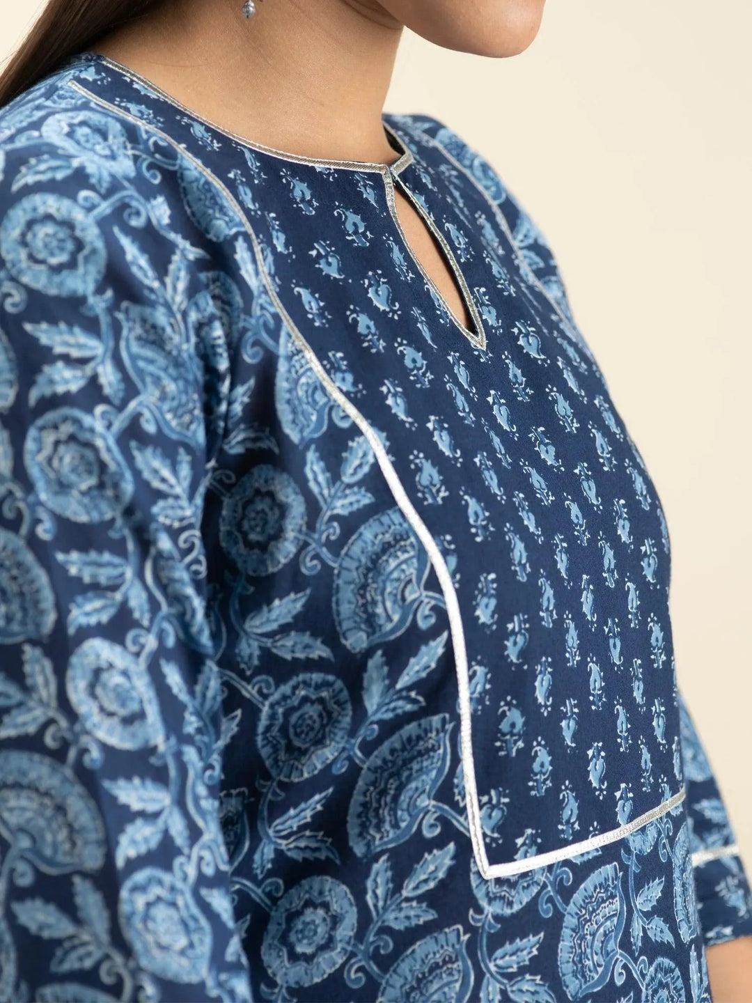 Indigo Printed Cotton Kurta - ShopLibas