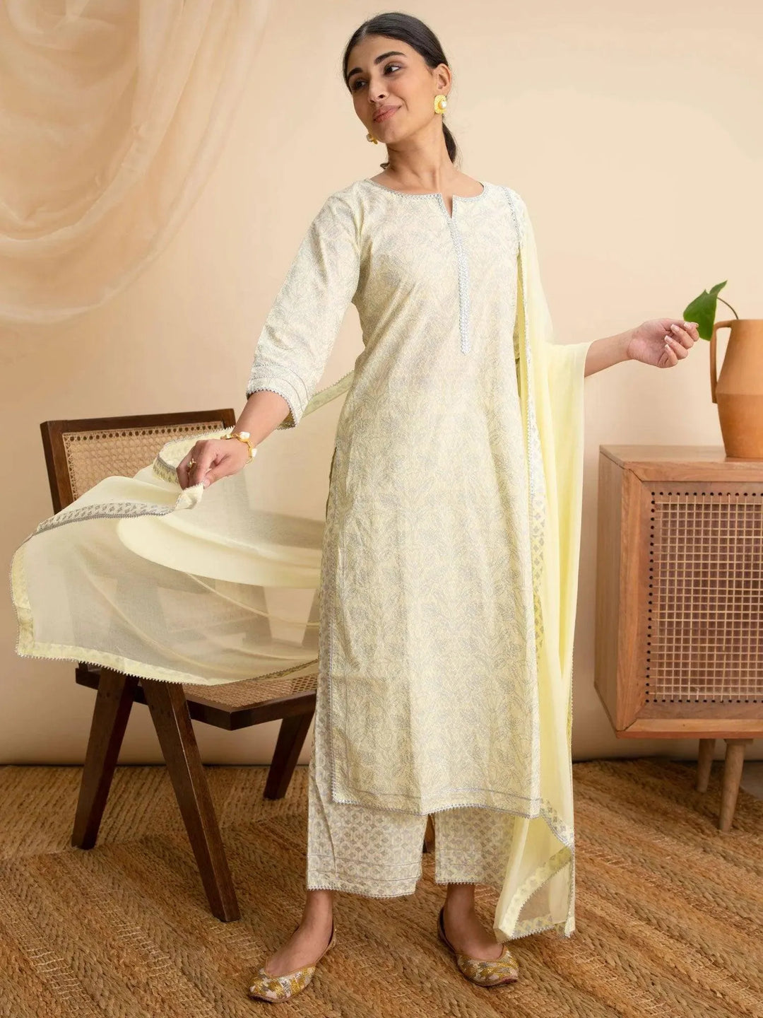 Yellow Printed Cotton Suit Set - ShopLibas