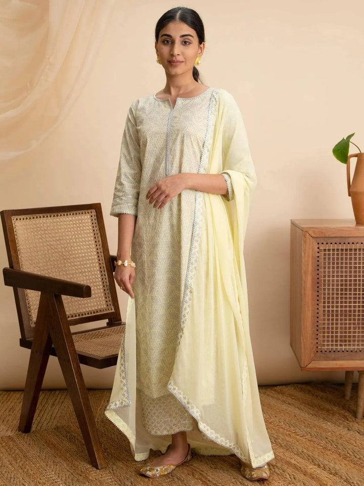 Yellow Printed Cotton Suit Set - ShopLibas