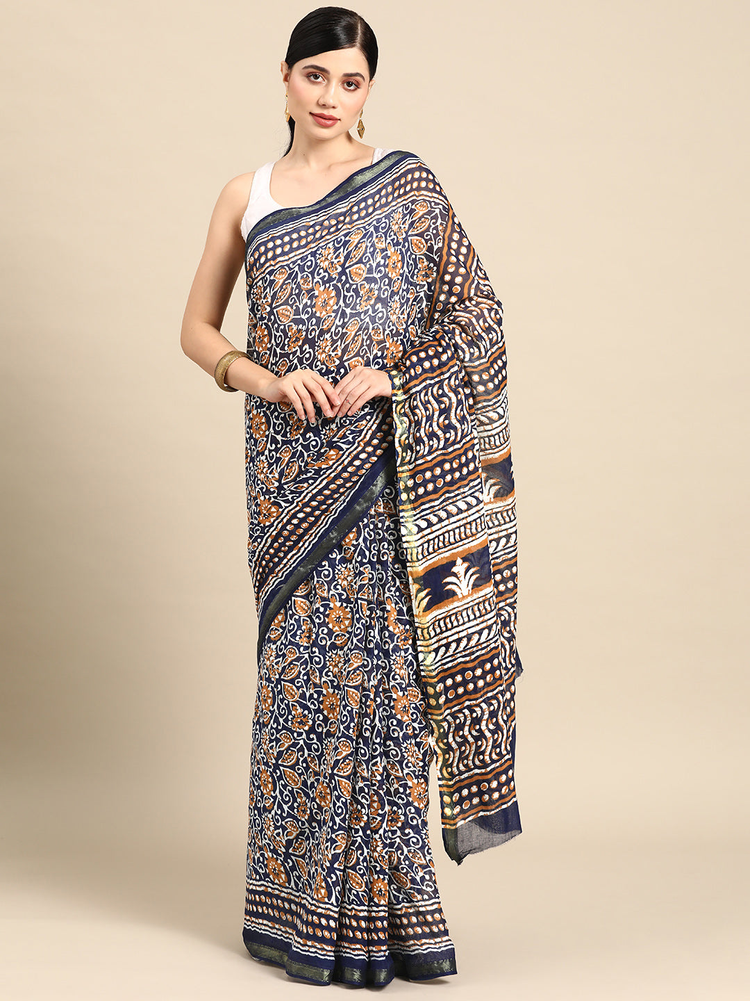 Blue Printed Cotton Saree