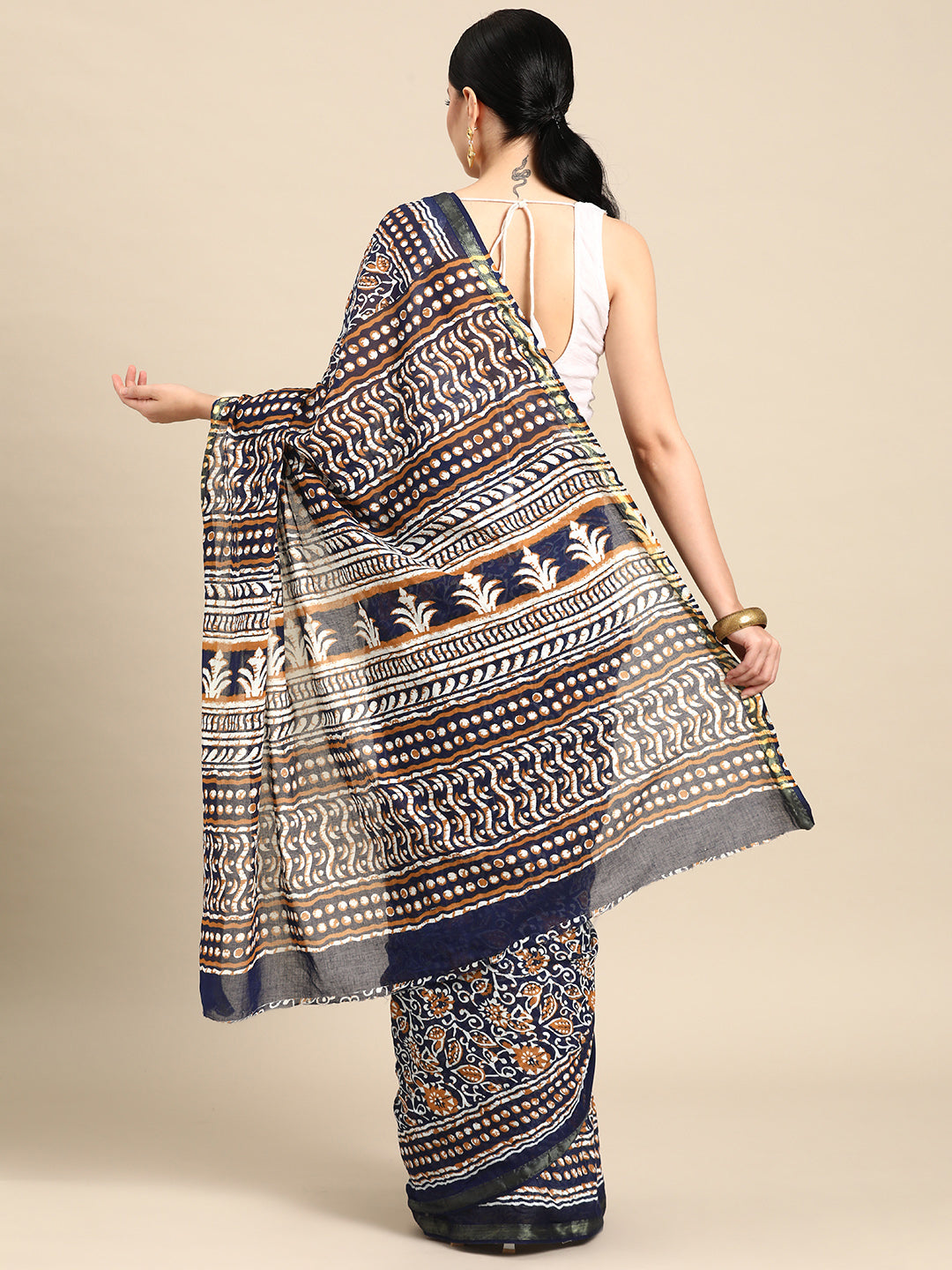 Blue Printed Cotton Saree