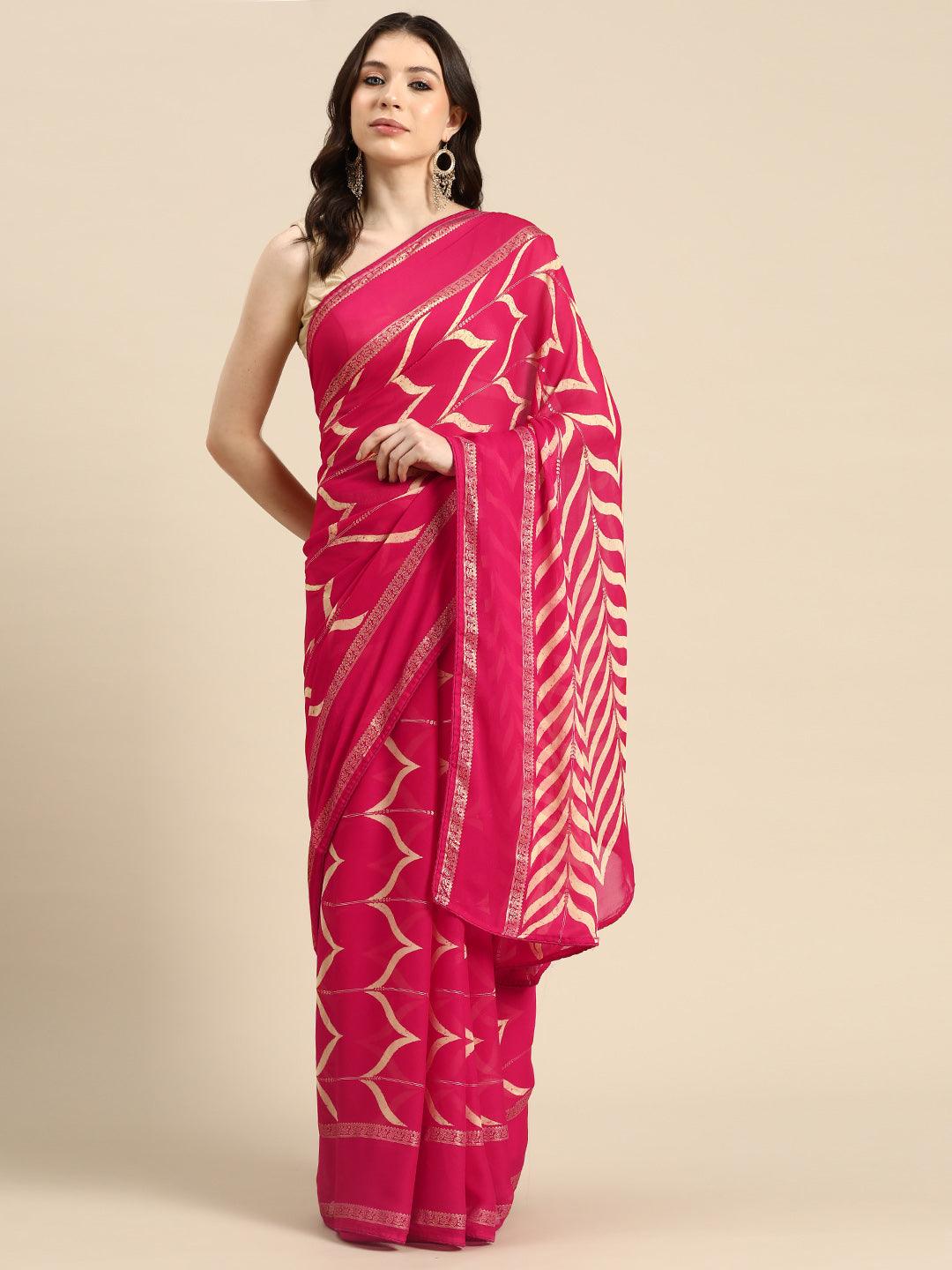 Pink Printed Chiffon Saree