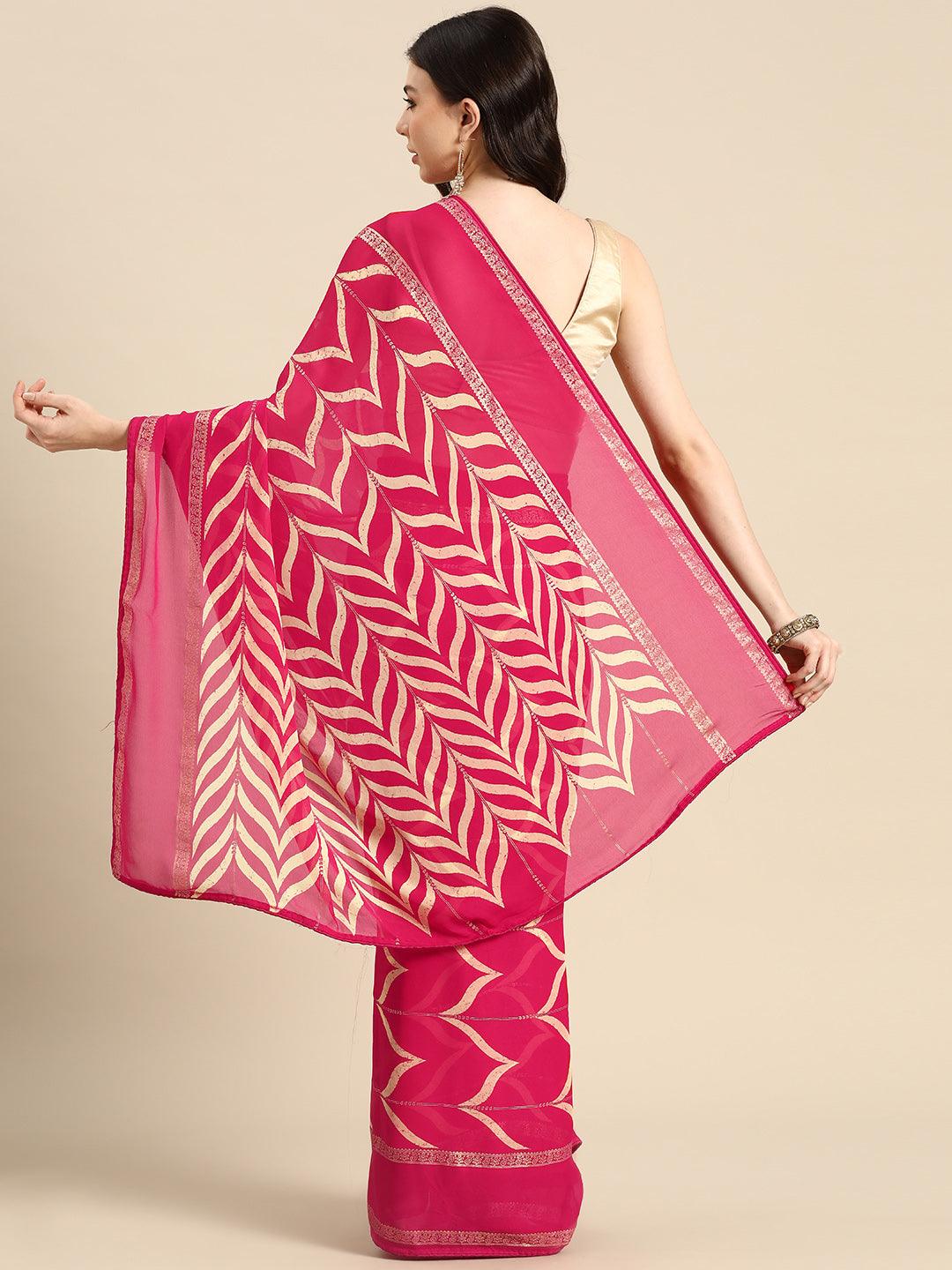 Pink Printed Chiffon Saree