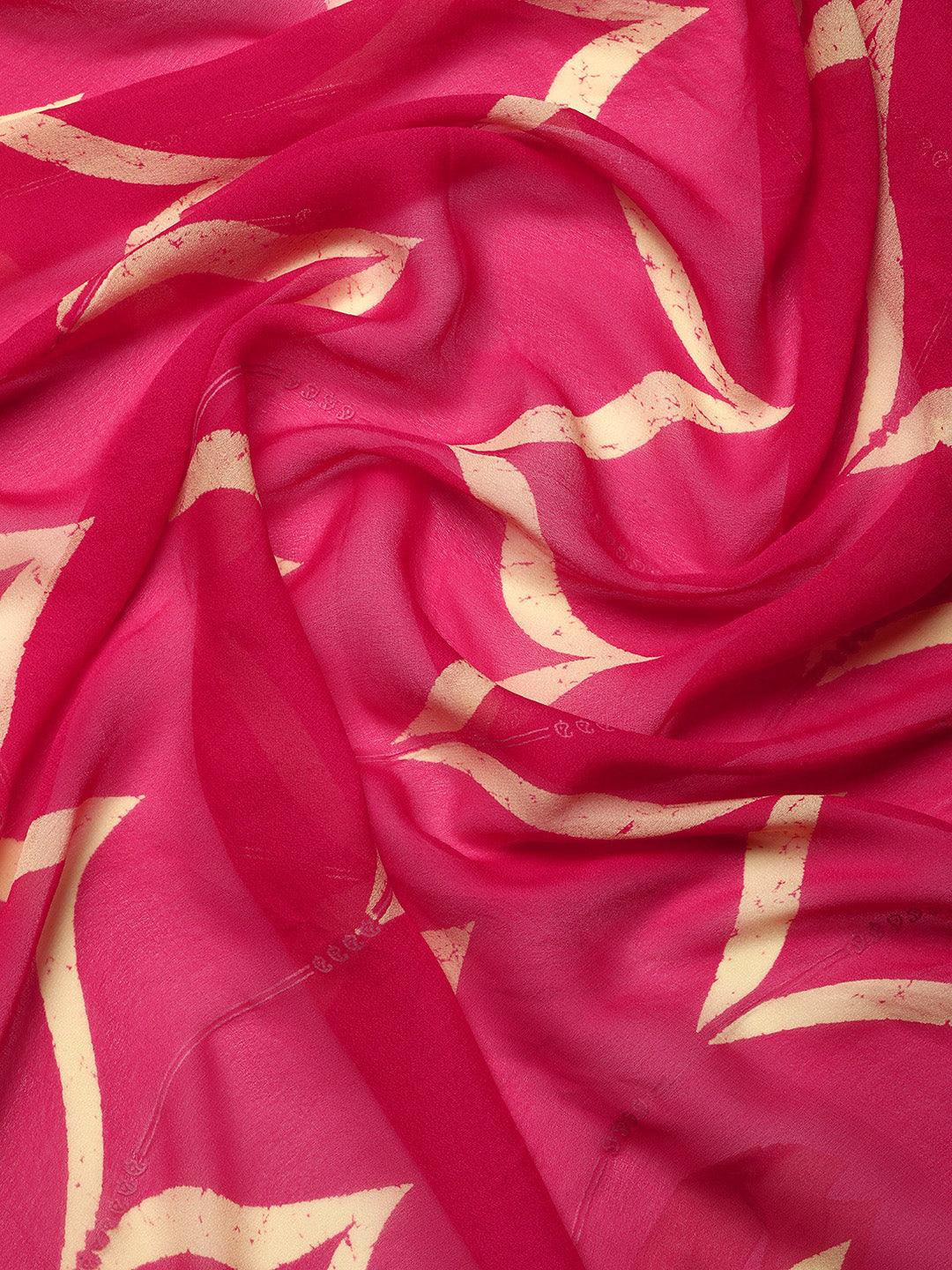 Pink Printed Chiffon Saree