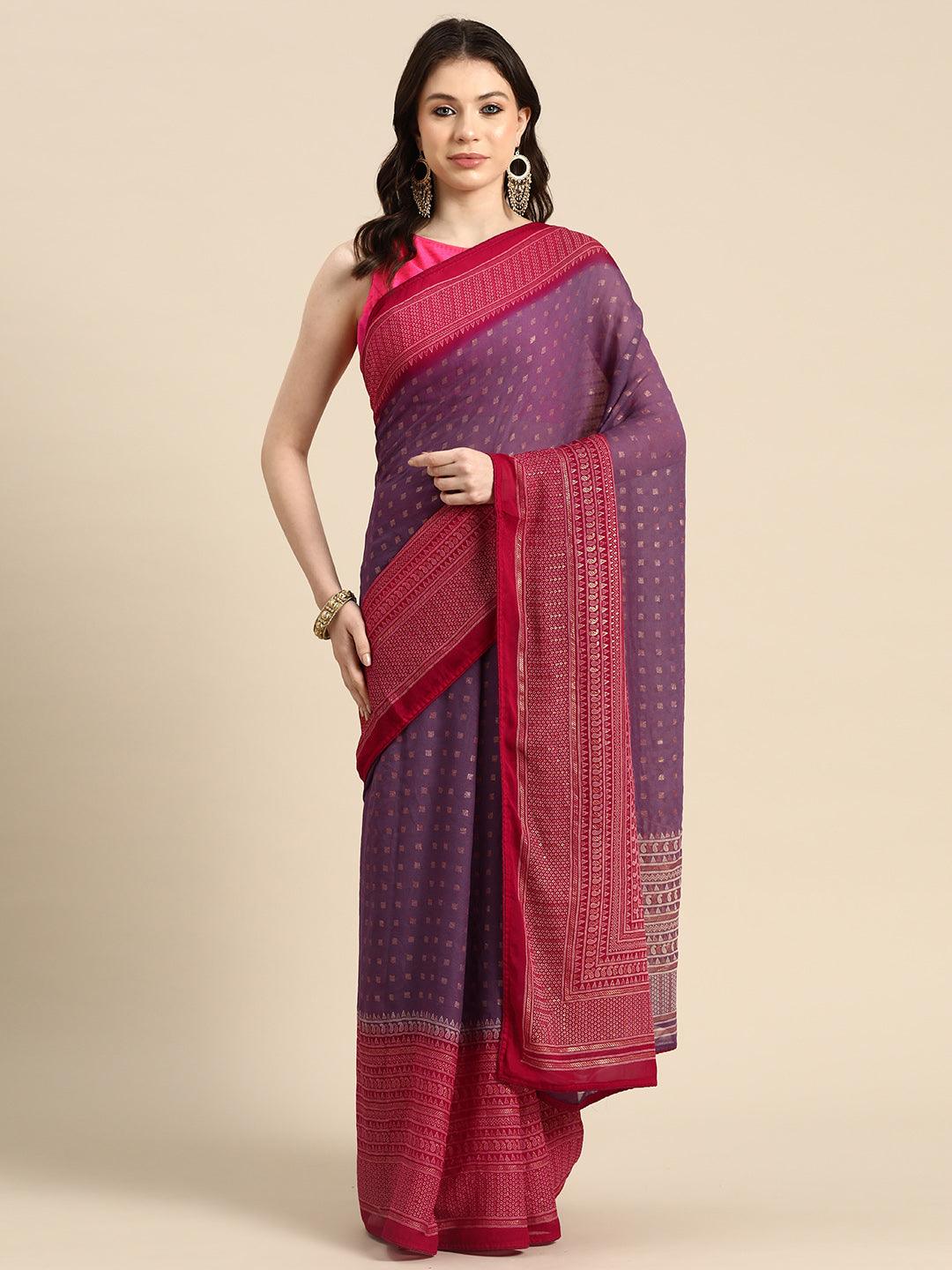 Purple Printed Georgette Saree