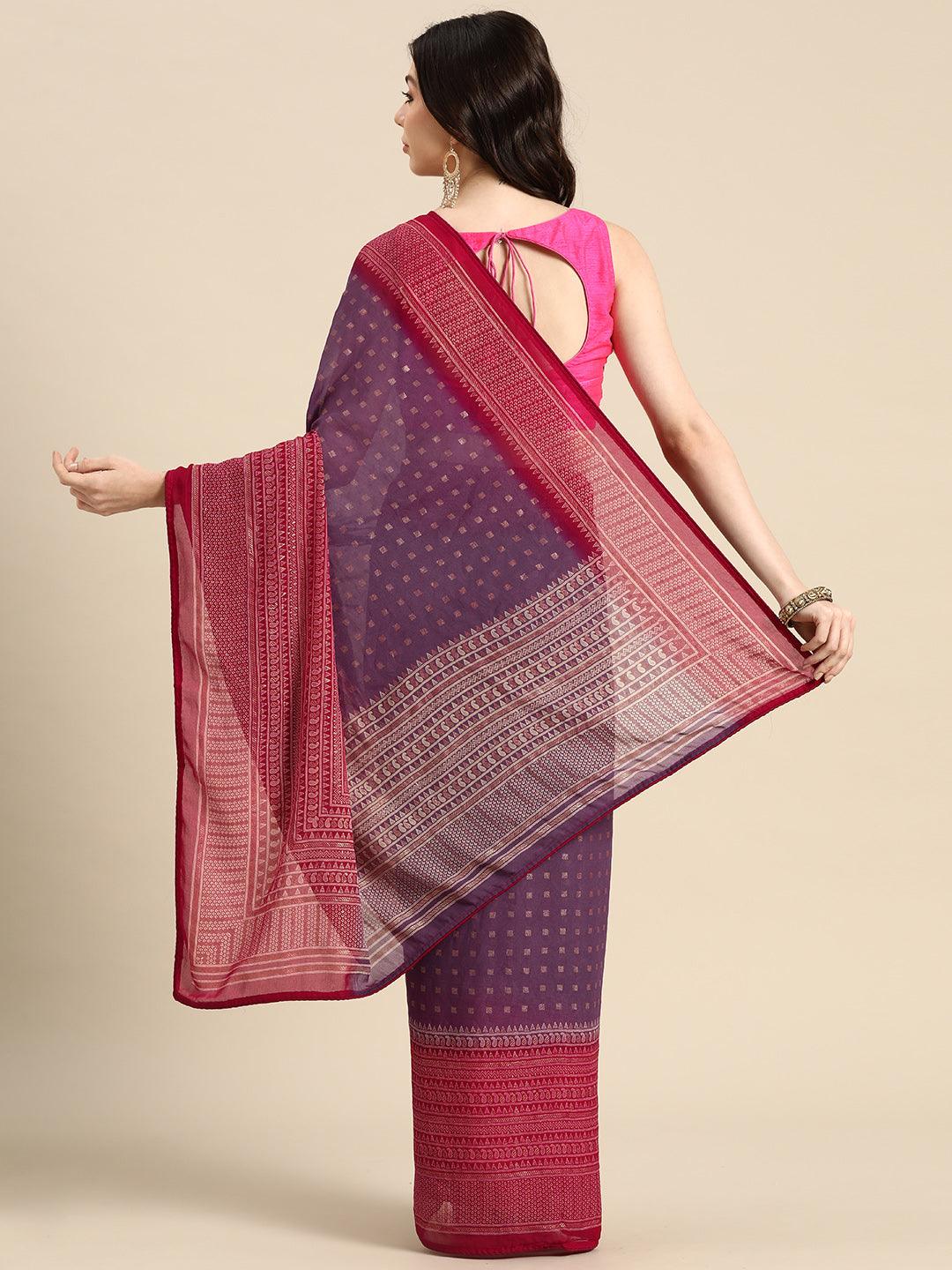 Purple Printed Georgette Saree