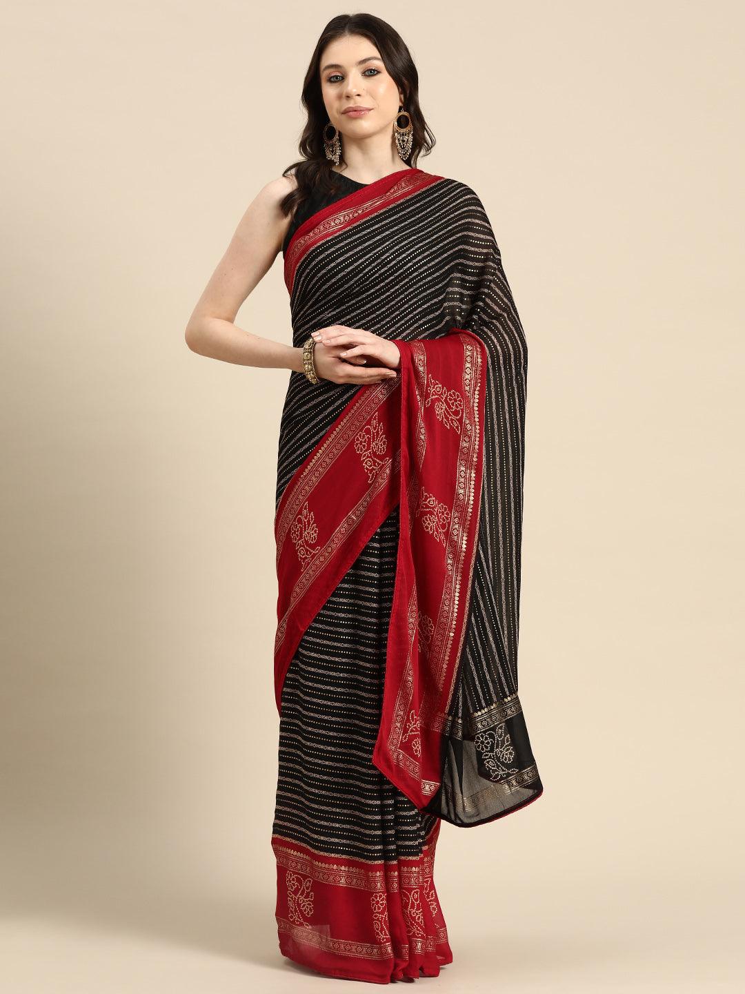 Black Printed Georgette Saree