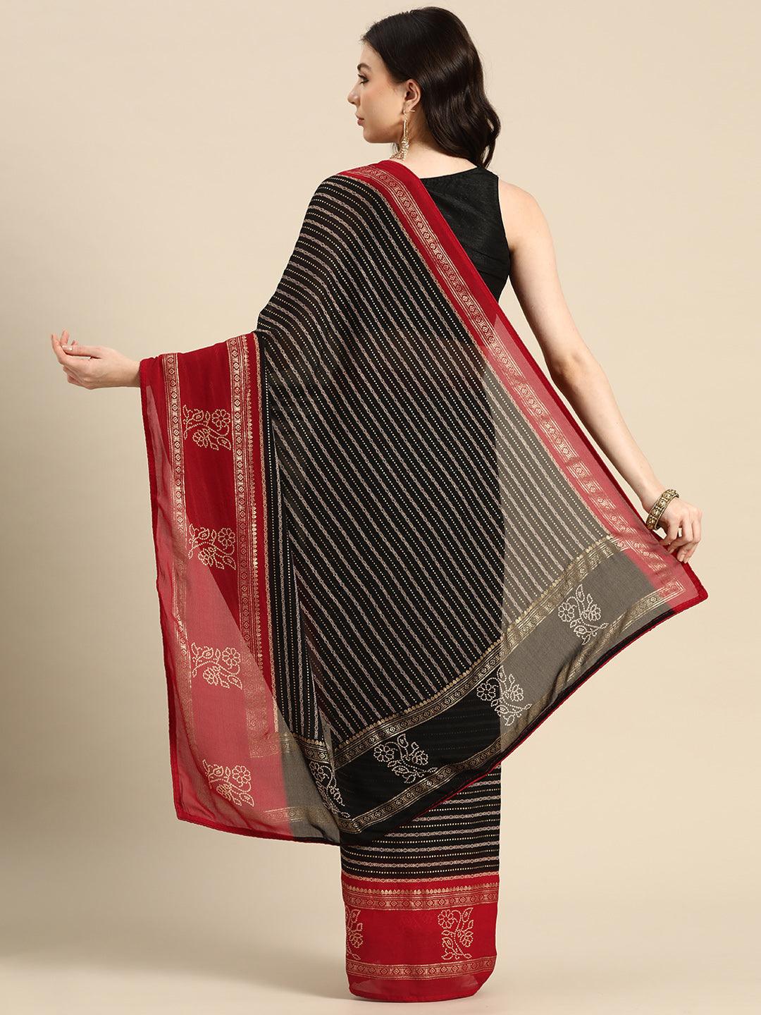 Black Printed Georgette Saree