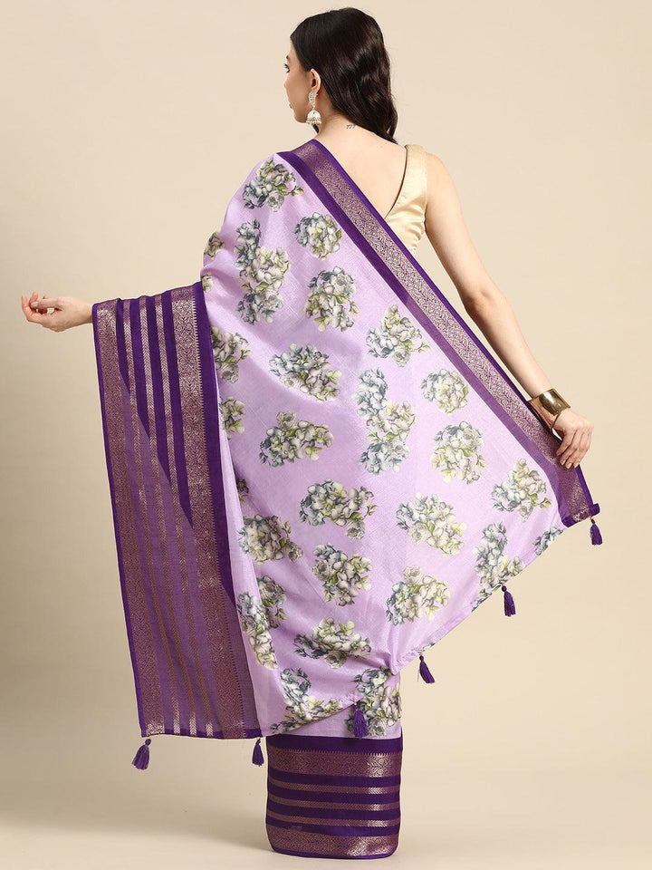 Lavender Printed Silk Blend Saree - ShopLibas