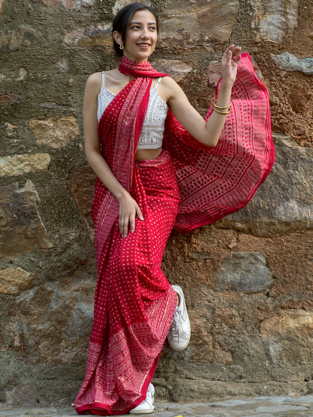 Pink Printed Georgette Saree