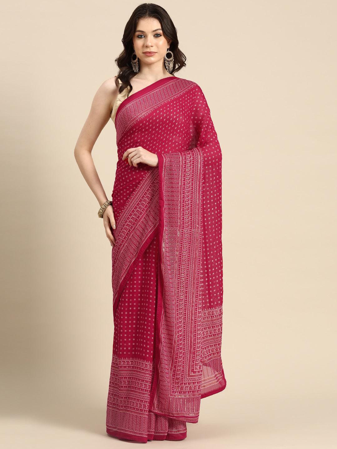 Pink Printed Georgette Saree