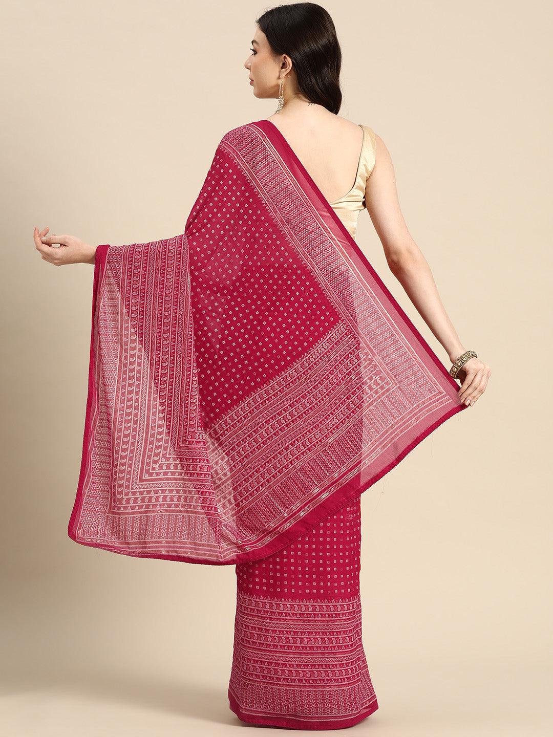 Pink Printed Georgette Saree