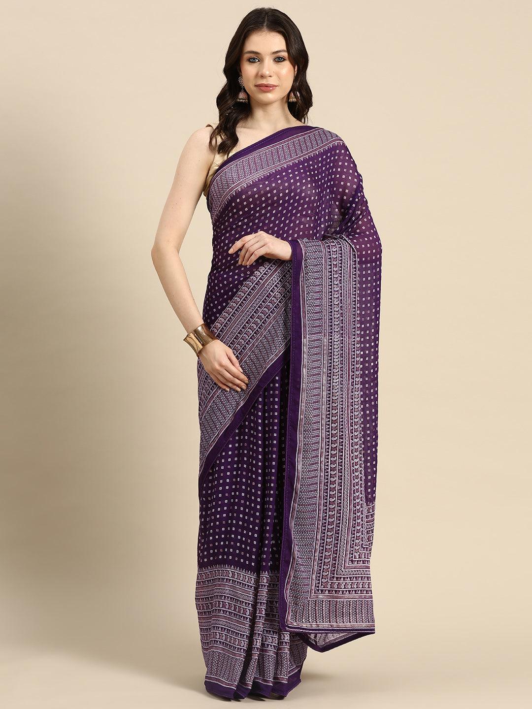 Purple Printed Georgette Saree