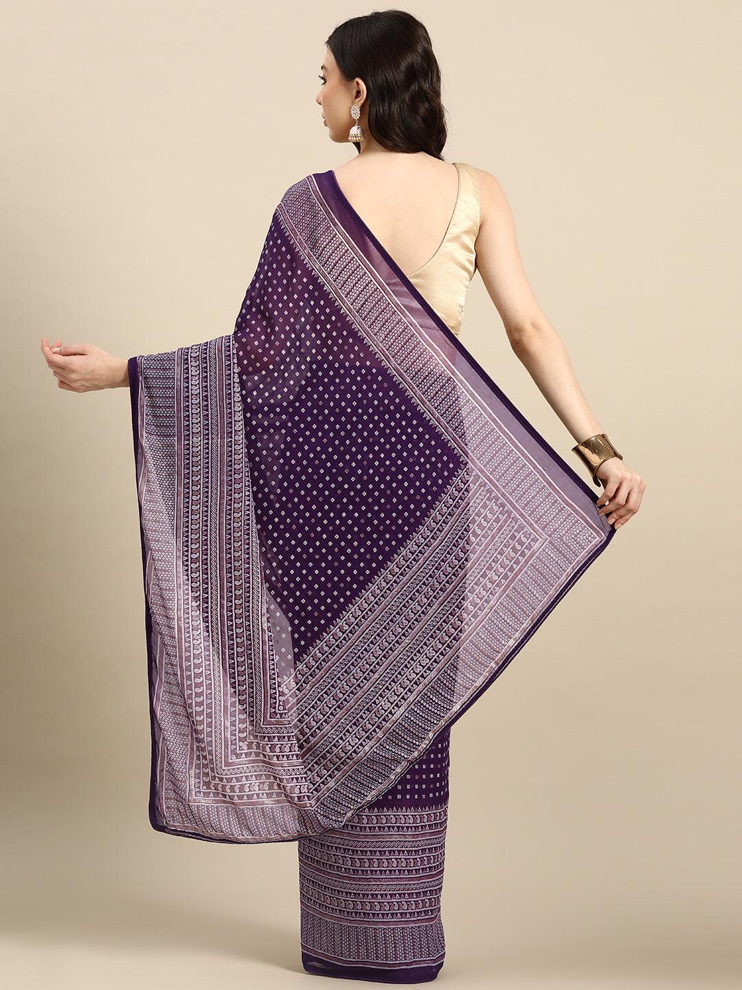 Purple Printed Georgette Saree