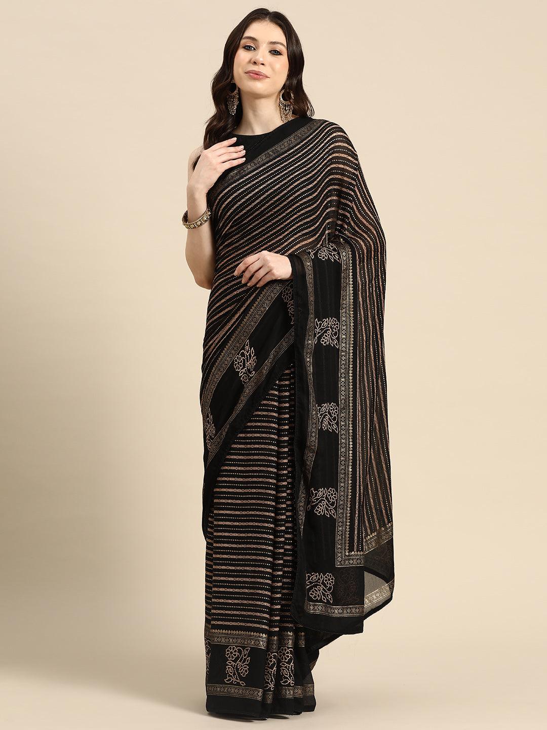 Black Printed Georgette Saree