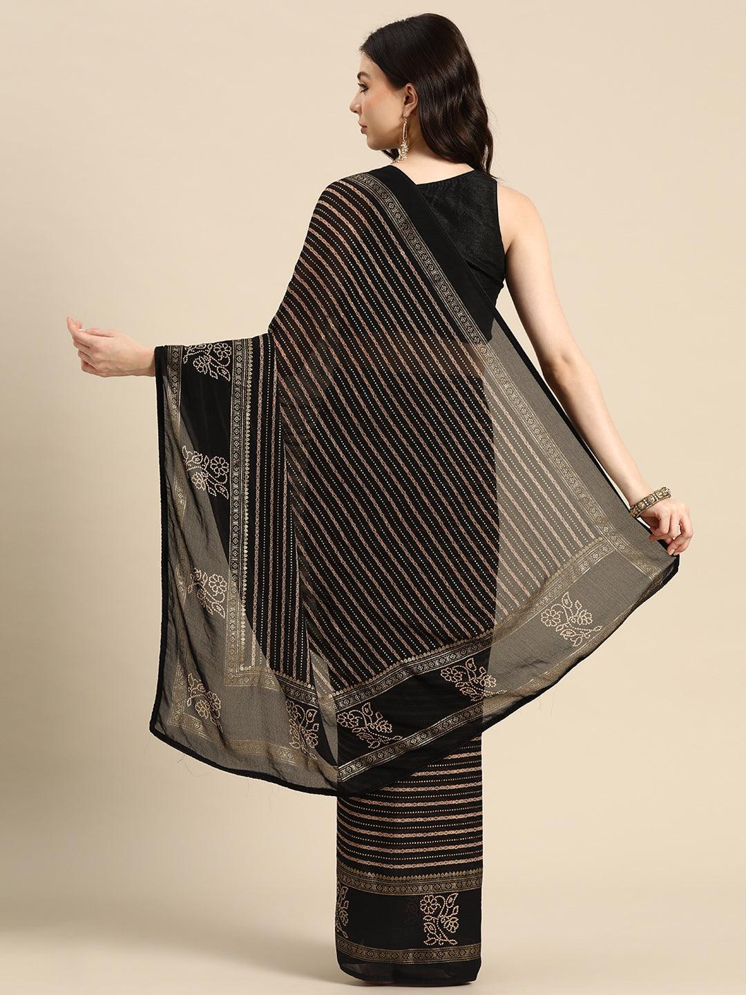 Black Printed Georgette Saree