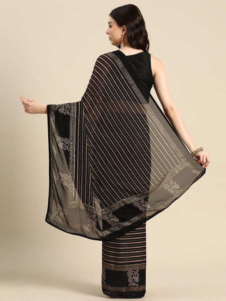 Black Printed Georgette Saree - ShopLibas