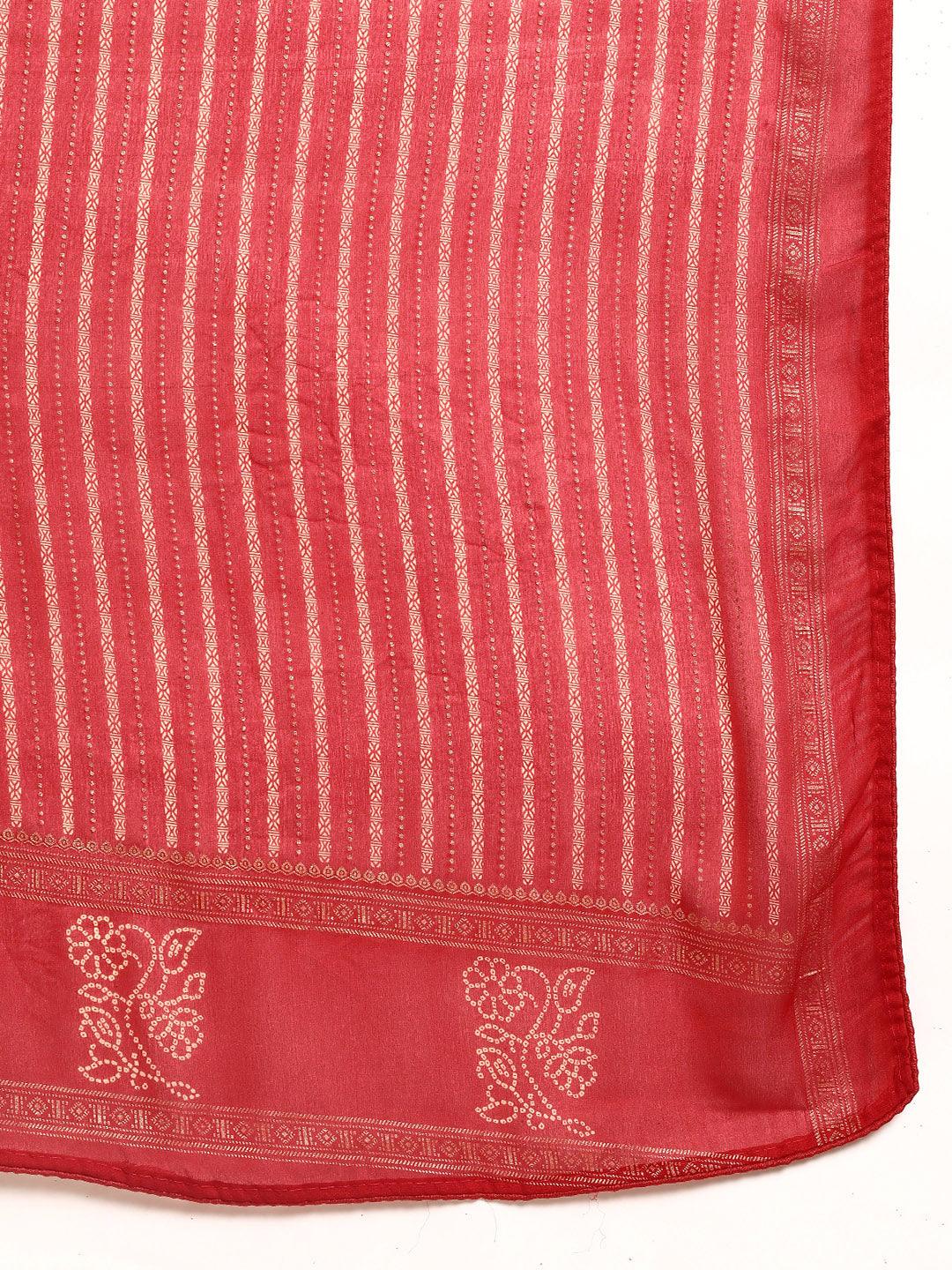 Red Printed Georgette Saree - ShopLibas