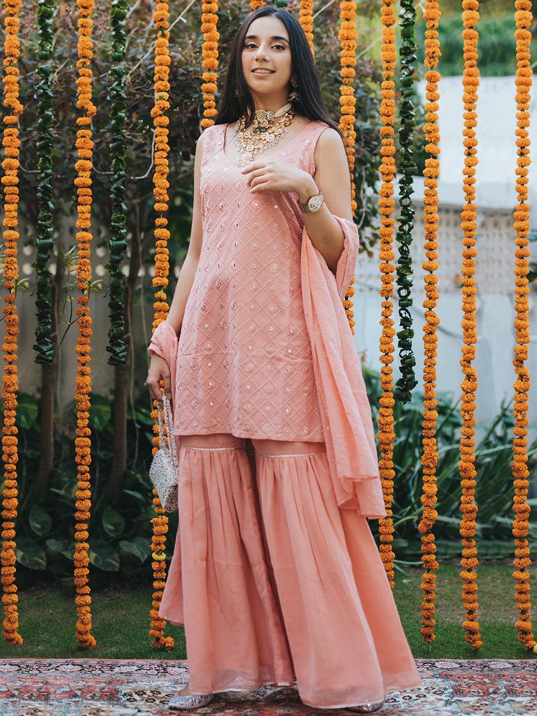 Pink Embroidered Georgette Suit Set