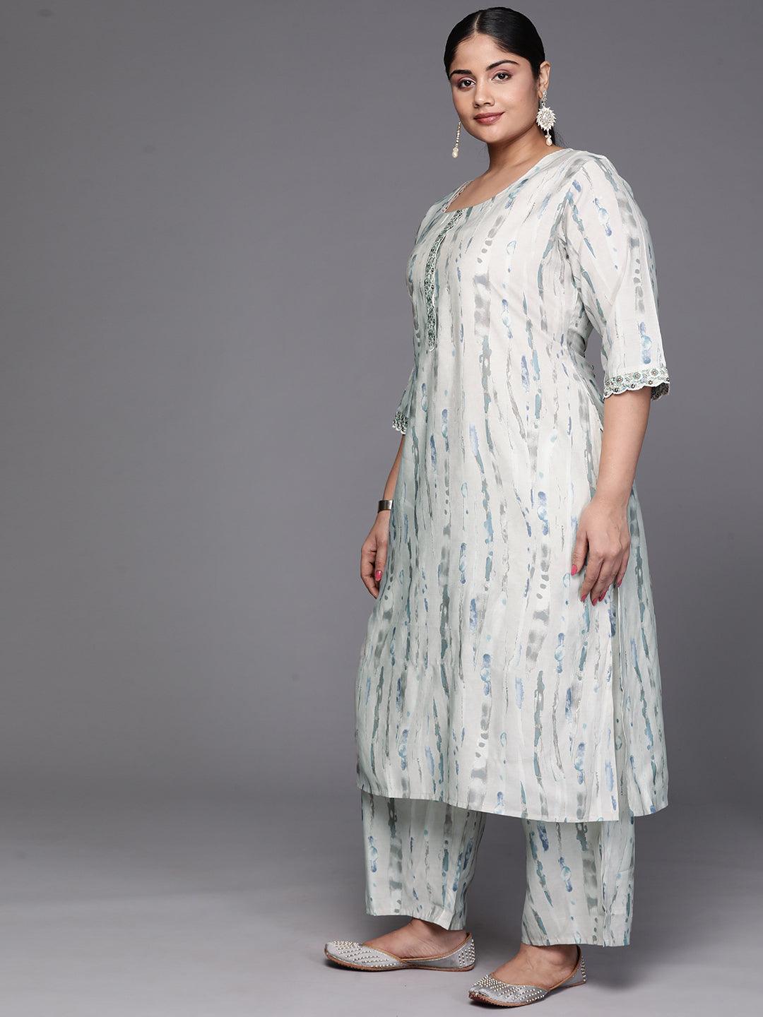 Grey Printed Silk Blend Straight Kurta With Trousers & Dupatta - ShopLibas