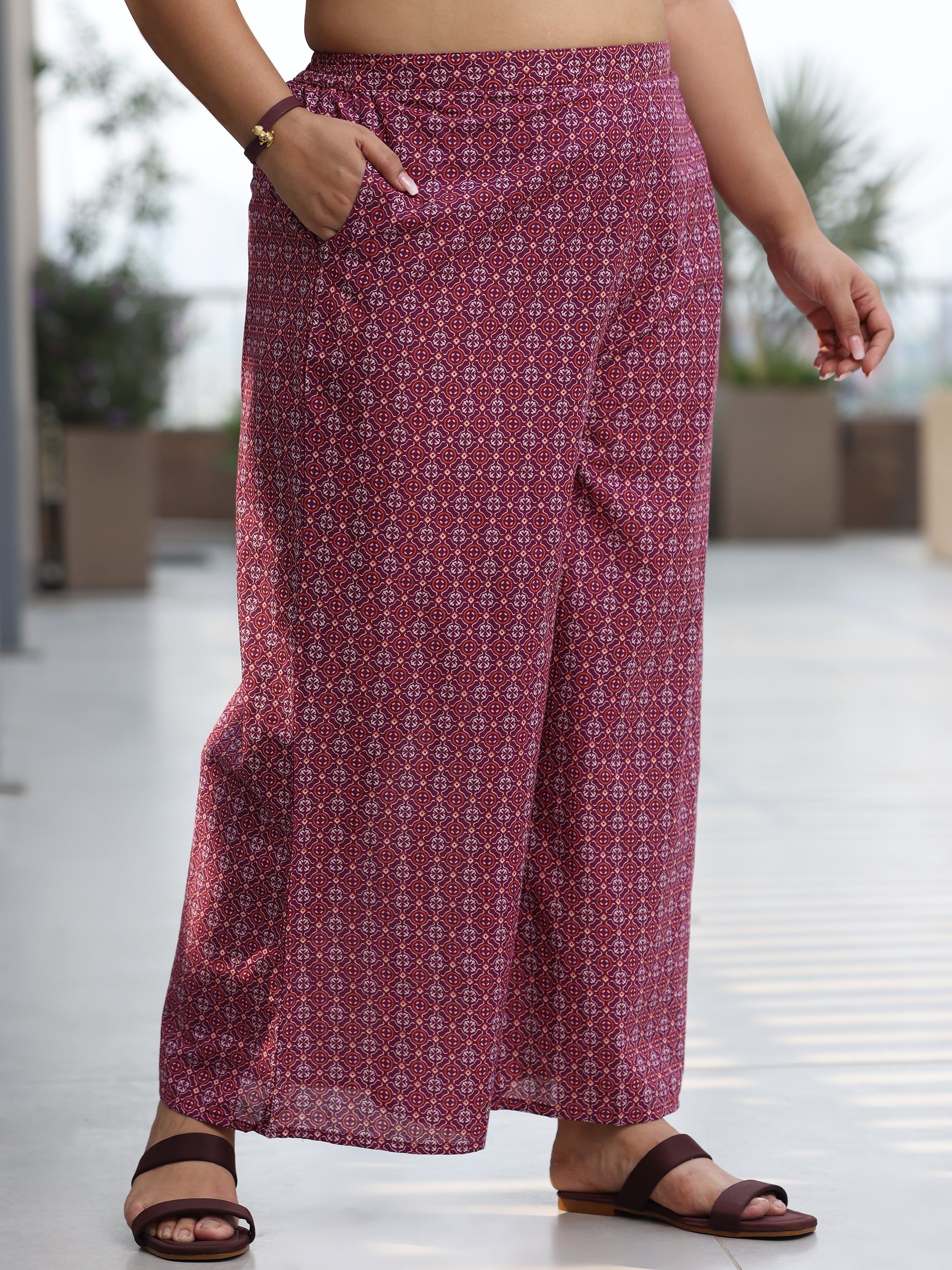 Plus Size Burgundy Printed Cotton Straight Suit With Dupatta