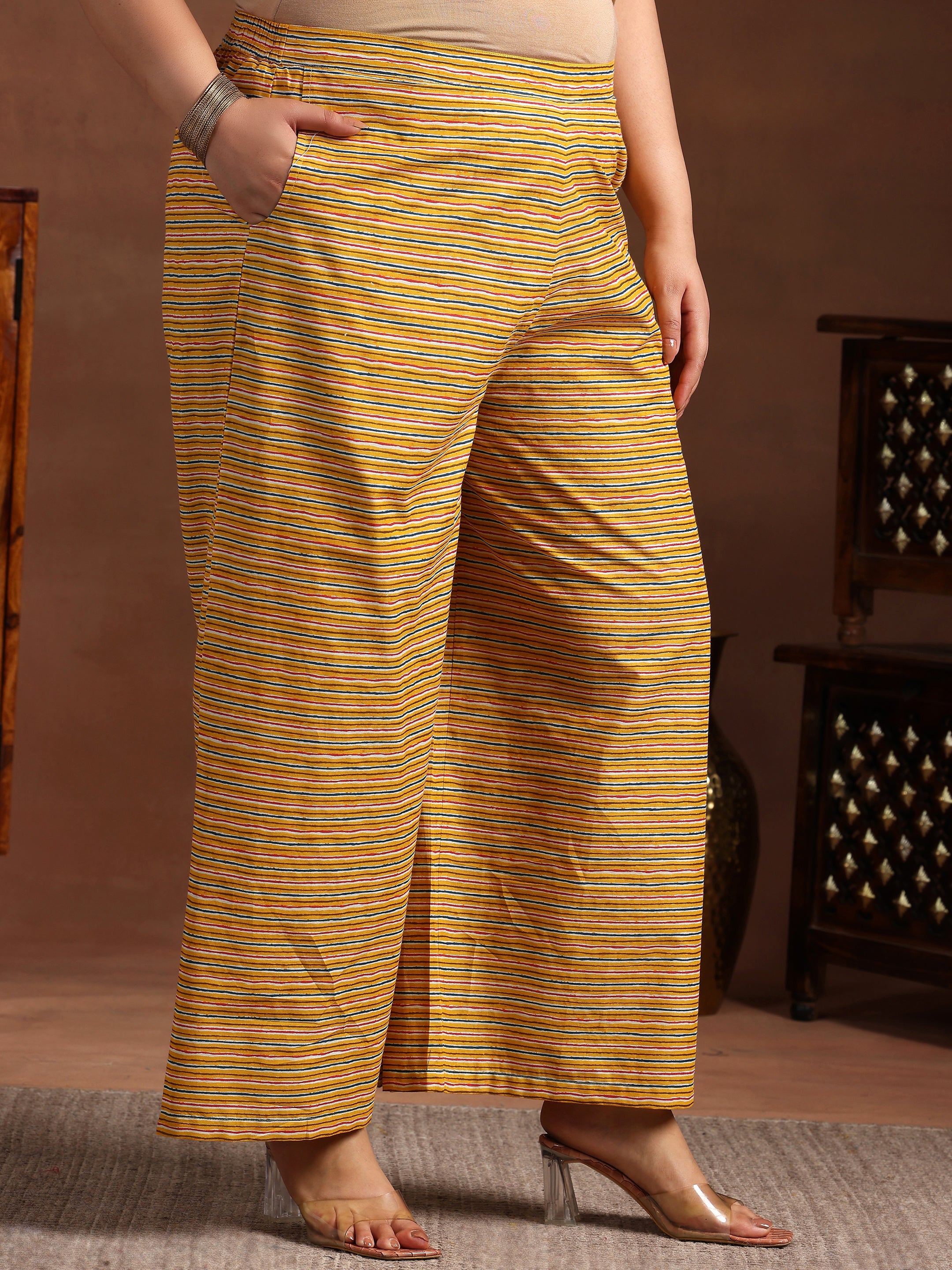 Plus Size Mustard Printed Cotton Straight Suit With Dupatta