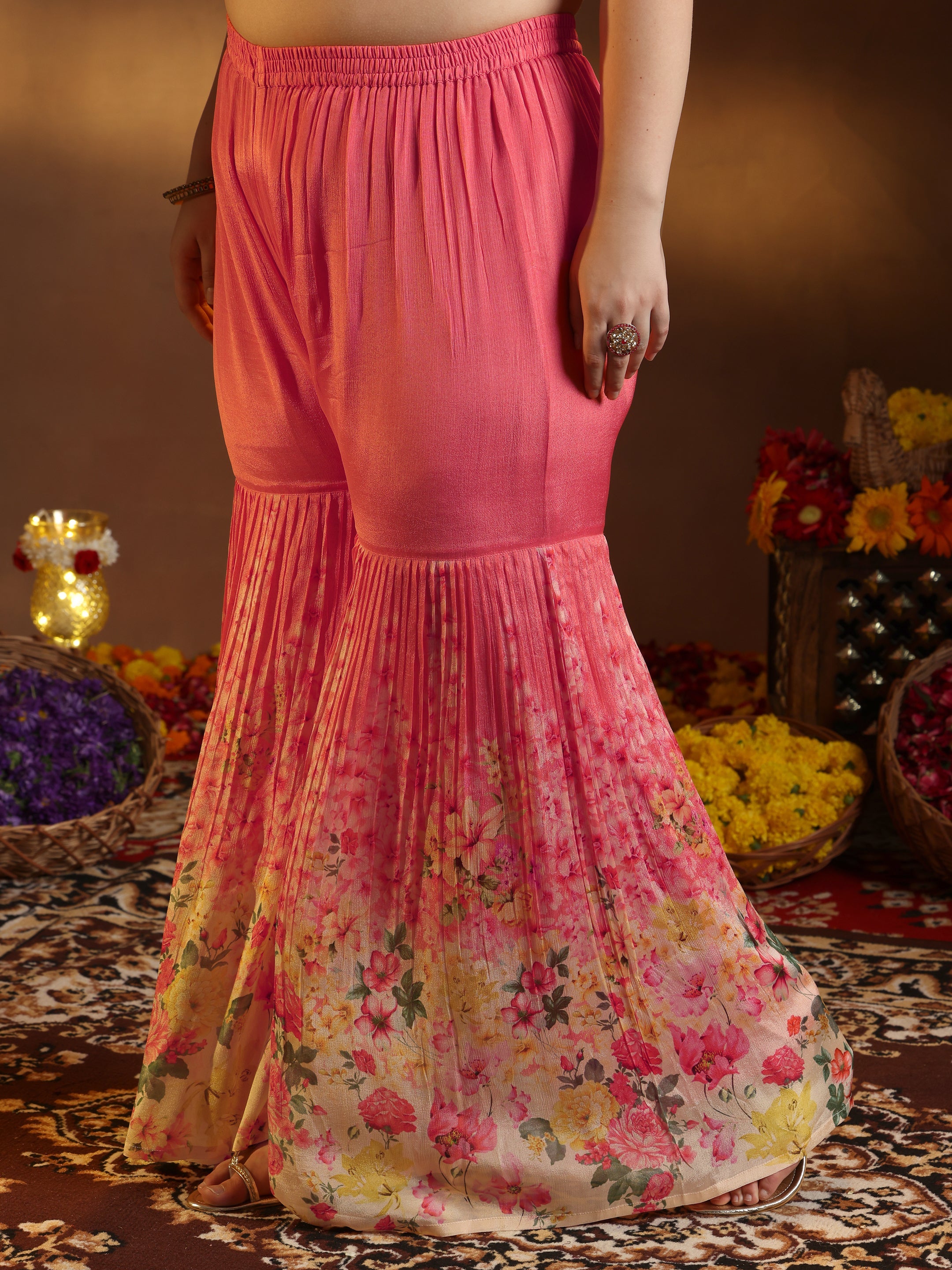 Plus Size Peach Embroidered Silk Blend Straight Suit With Dupatta