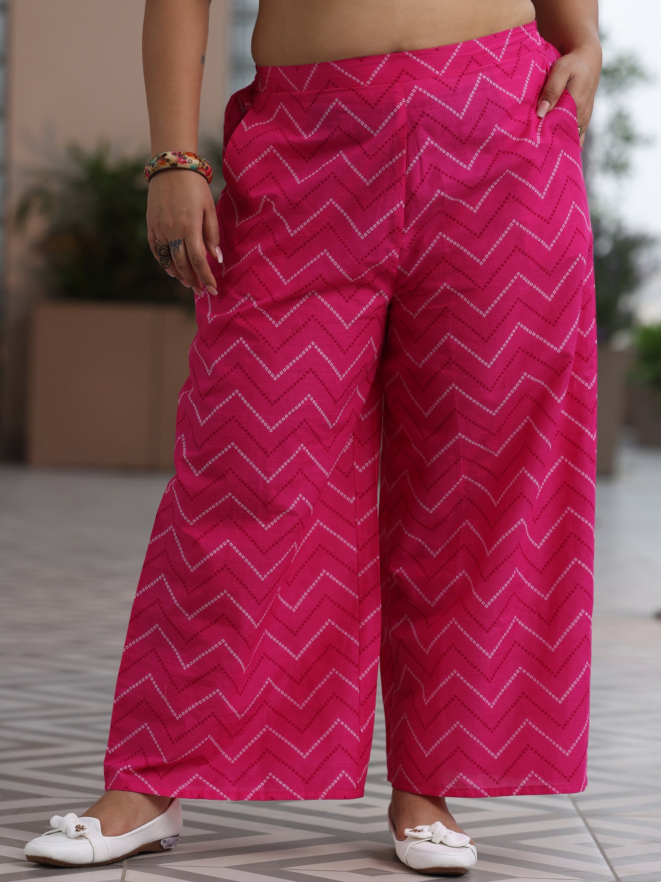 Plus Size Pink Printed Cotton Straight Suit With Dupatta