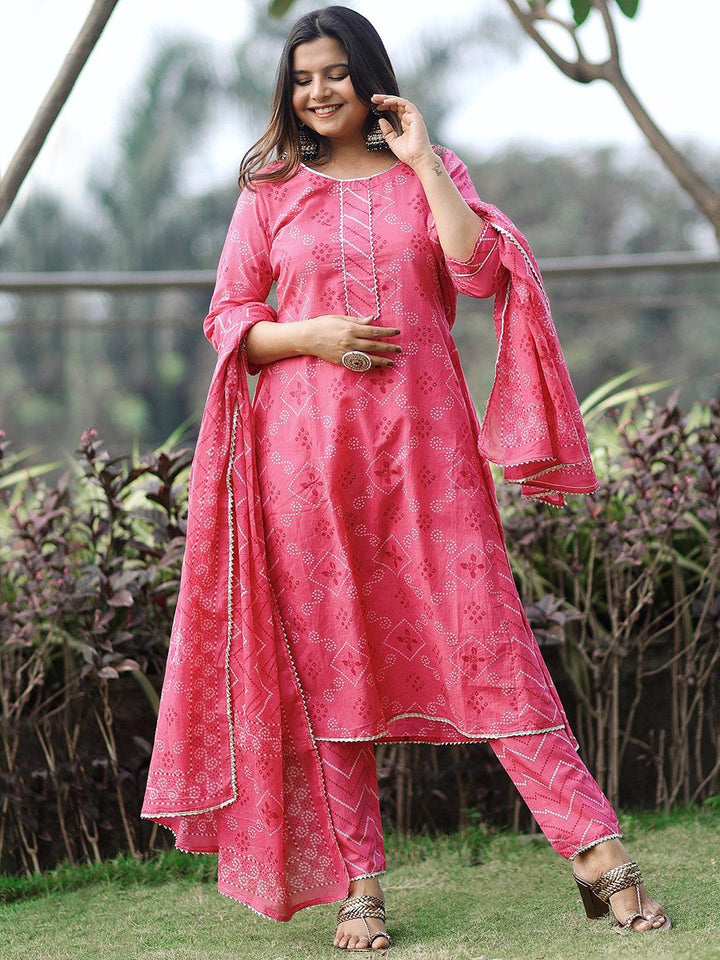 Pink Printed Cotton Suit Set - ShopLibas