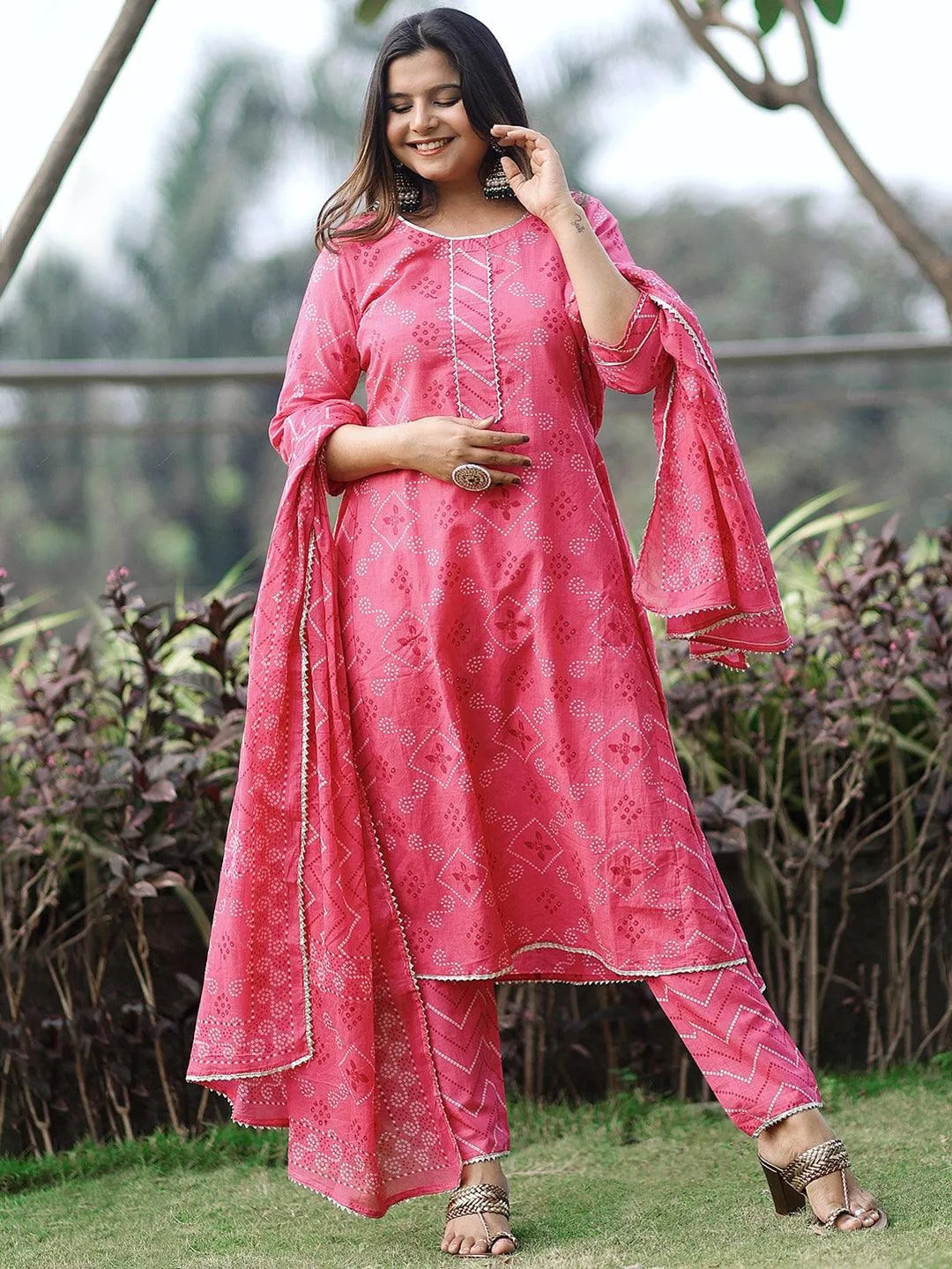 Pink Printed Cotton Suit Set