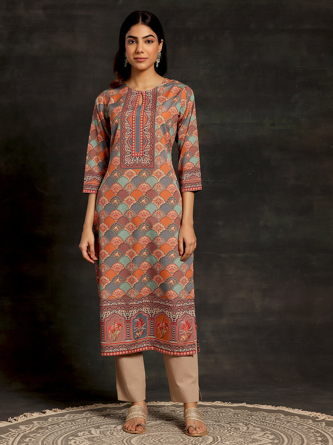 Multi Printed Crepe Straight Kurta