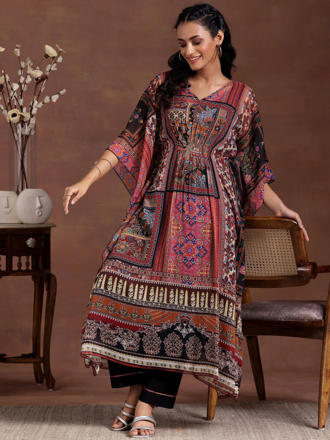 Multicoloured Printed Chiffon 3 Piece Co-Ords