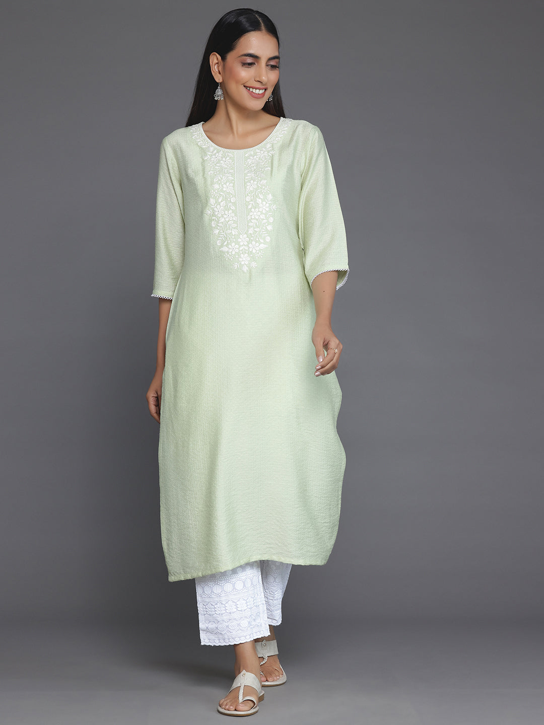 Green Yoke Design Silk Straight Kurta