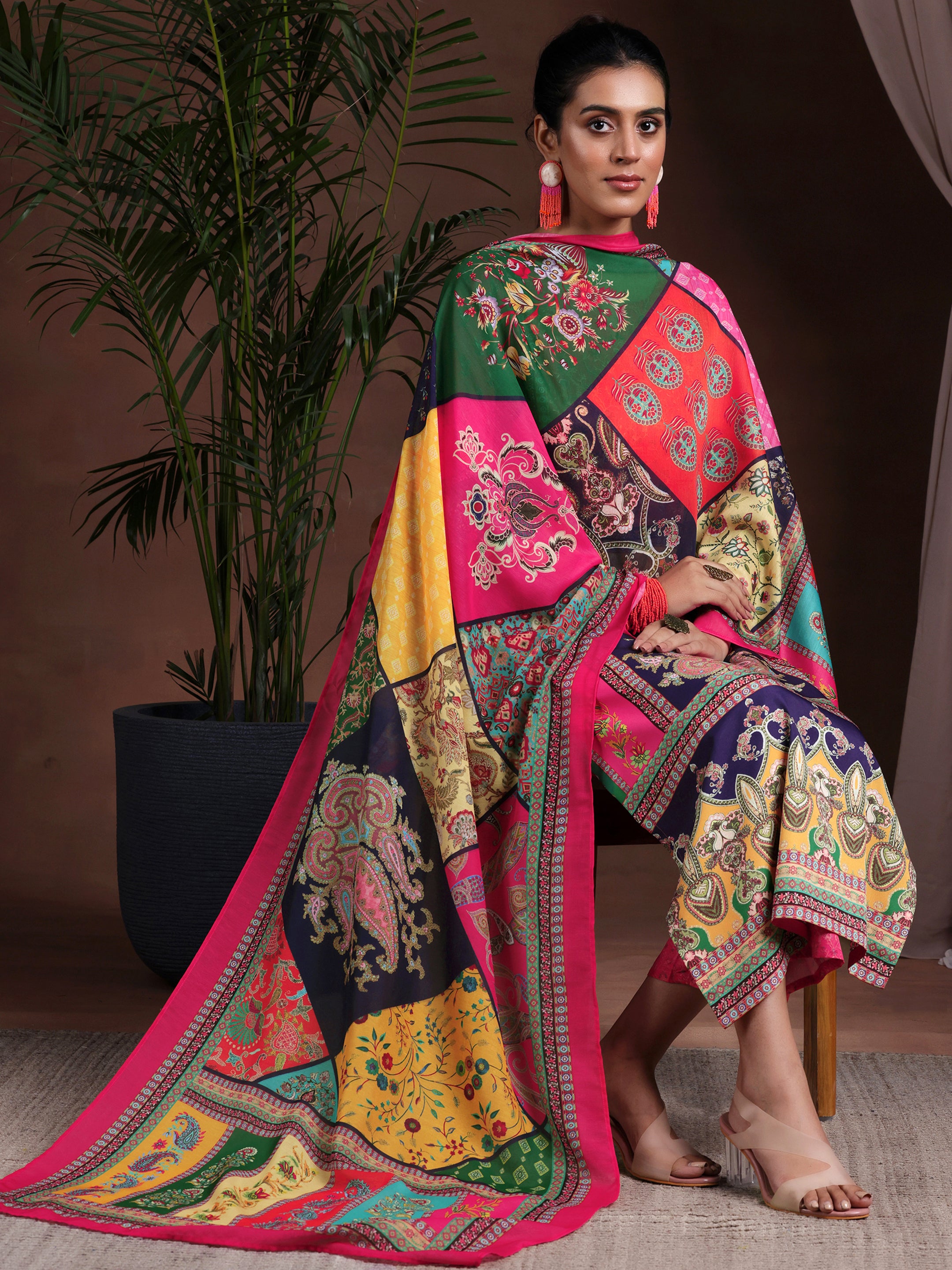 Multi Printed Poly Crepe Straight Suit With Dupatta