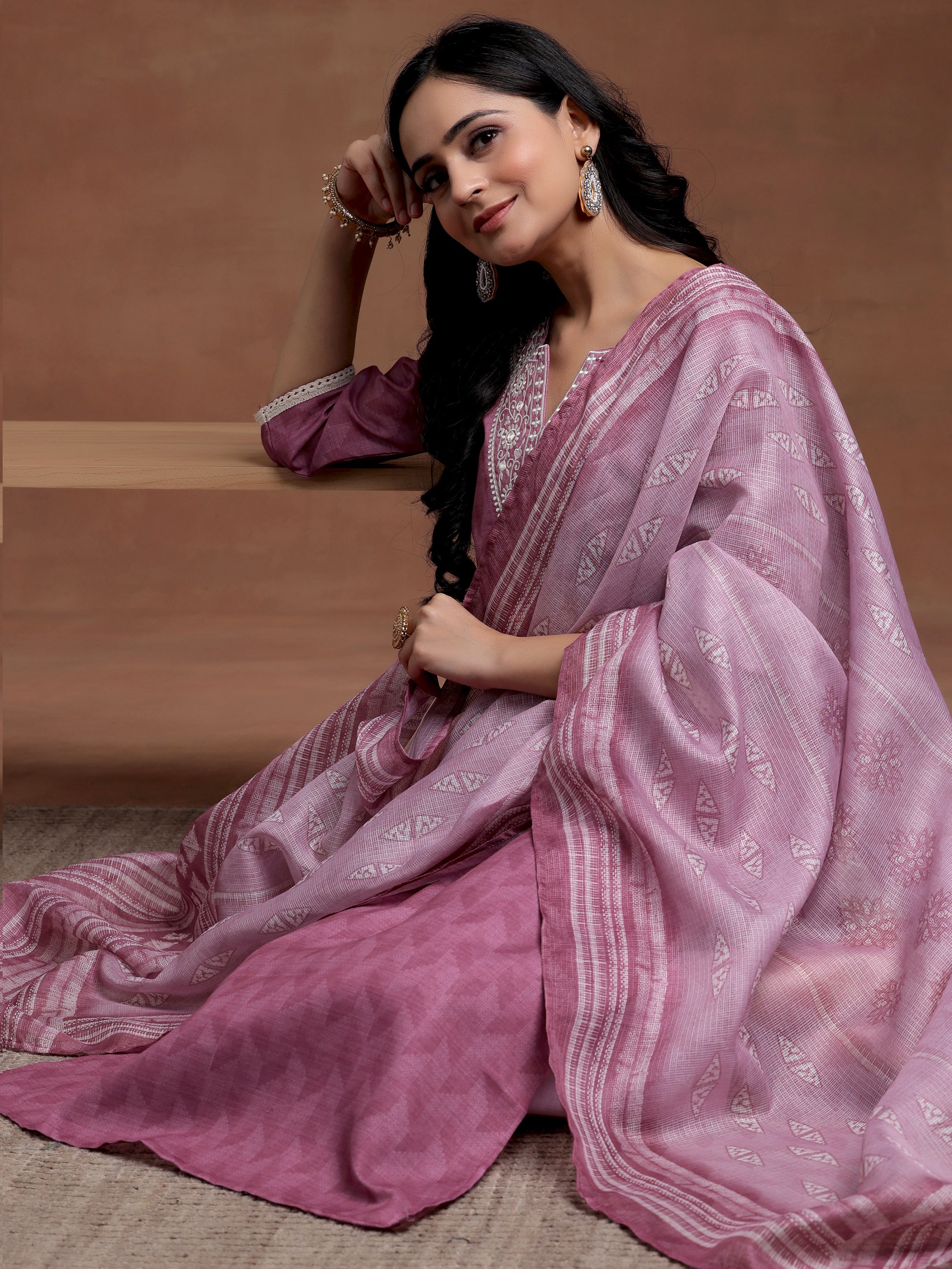 Pink Yoke Design Cotton Straight Suit With Dupatta