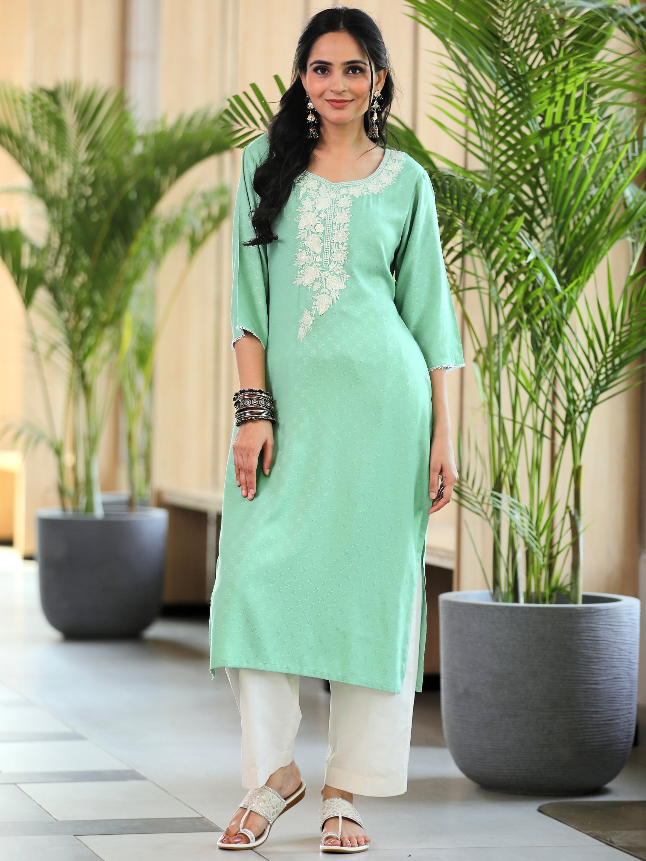 Green Yoke Design Rayon Straight Kurta