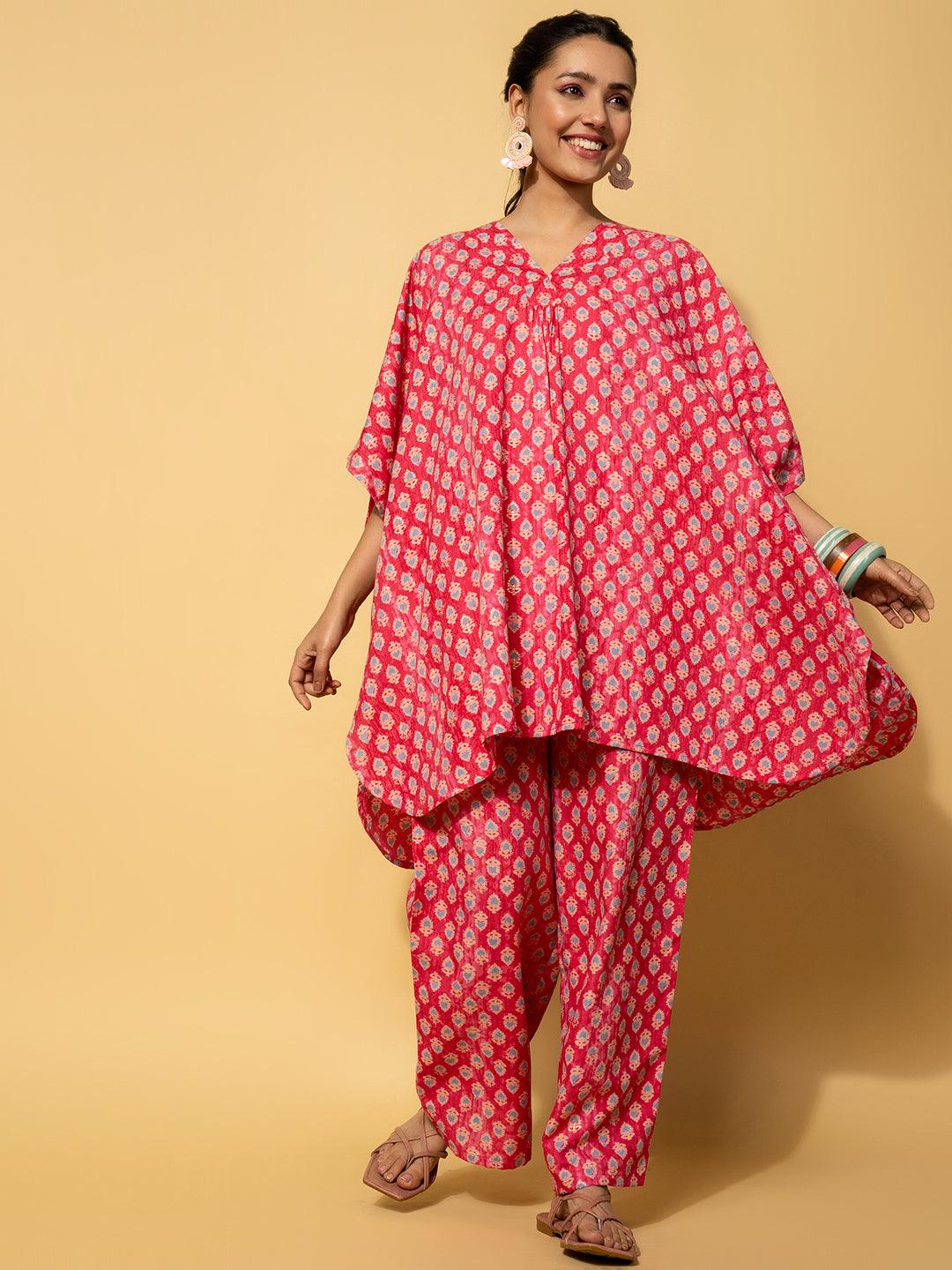 Pink Printed Rayon Co-Ords