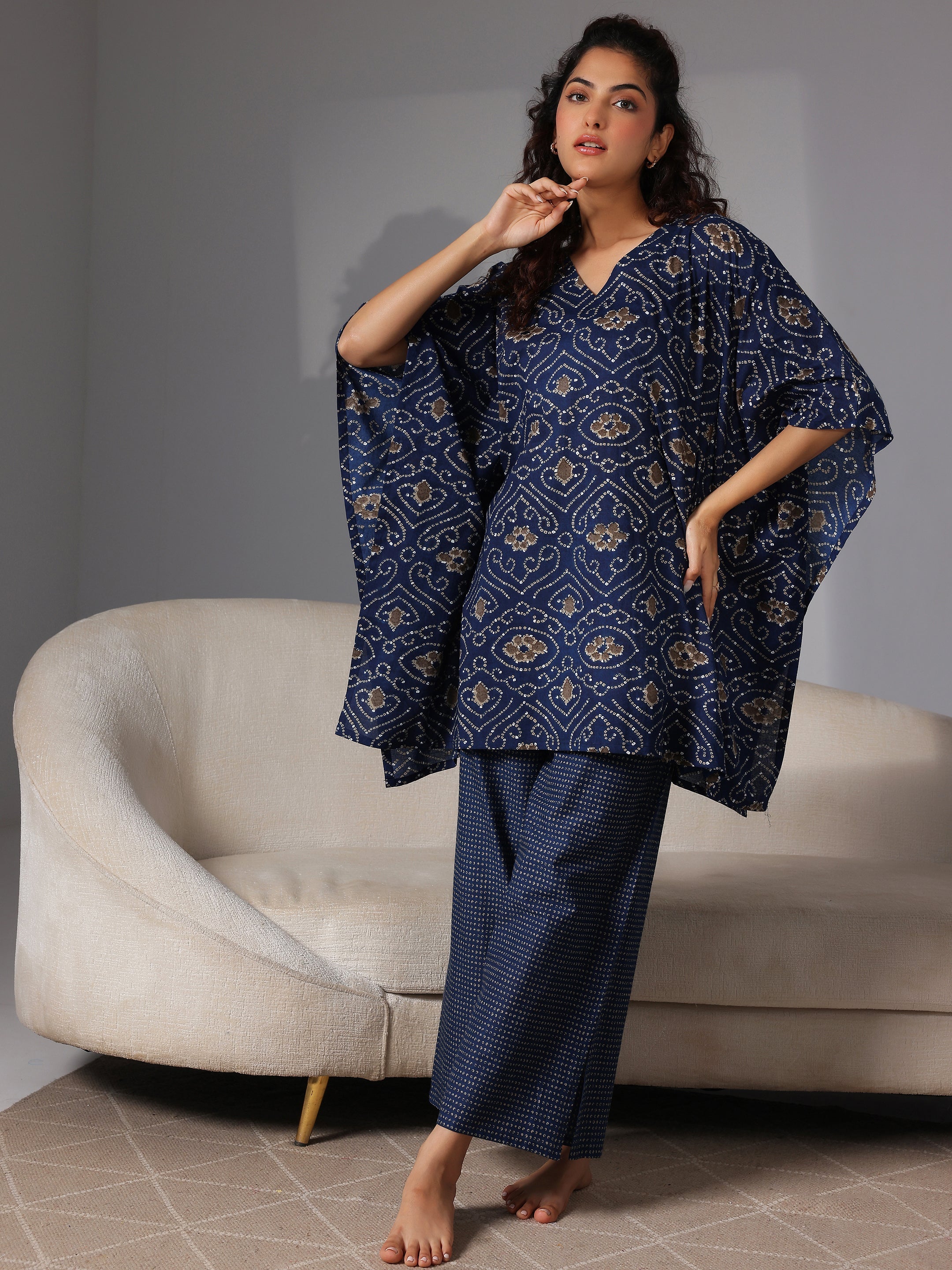 Blue Printed Cotton Night Suits