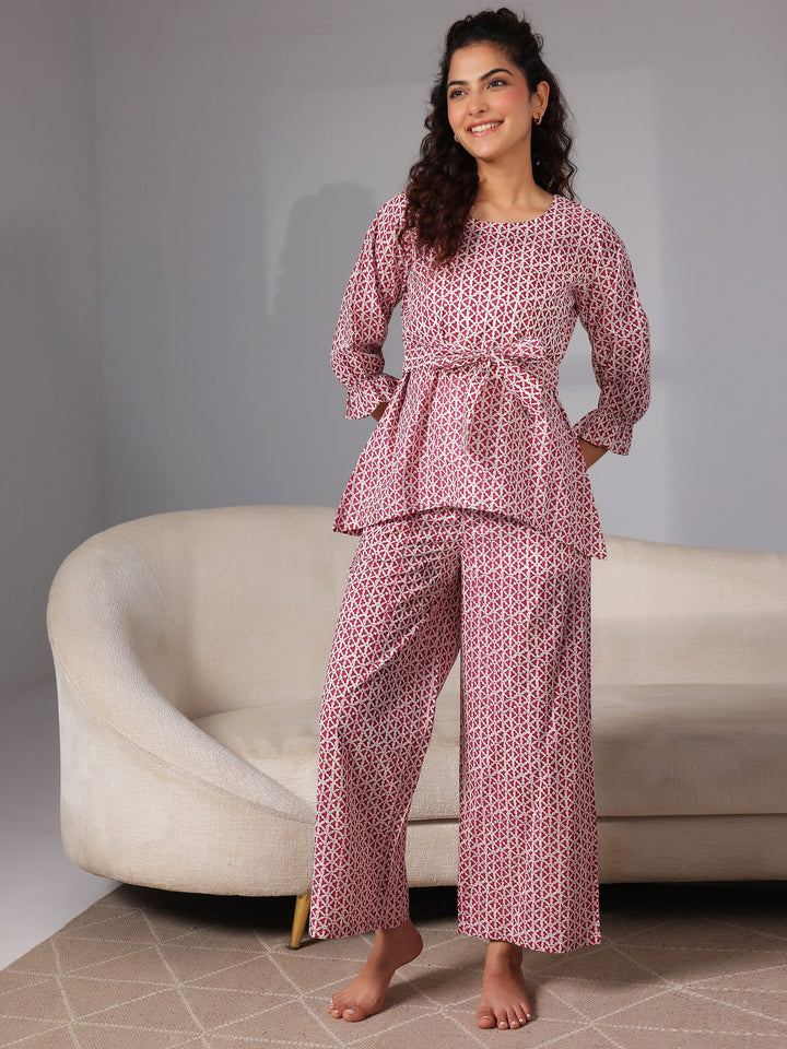 Pink Printed Cotton Night Suits