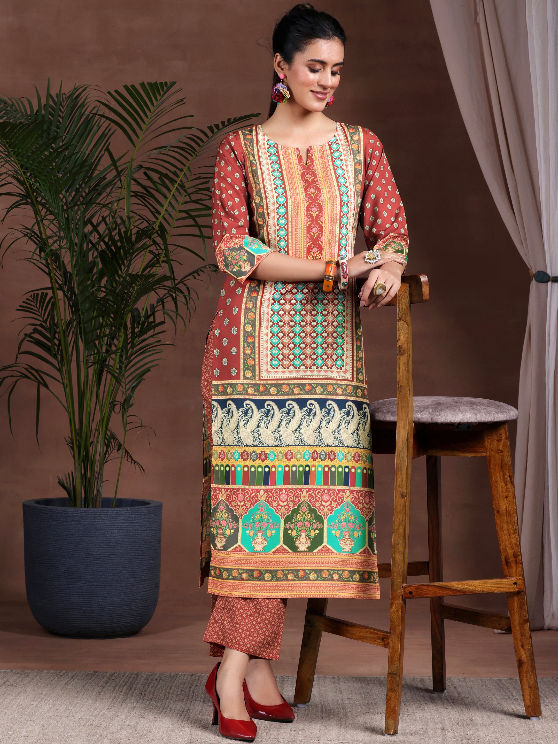 Multi Printed Poly Crepe Straight Suit With Dupatta