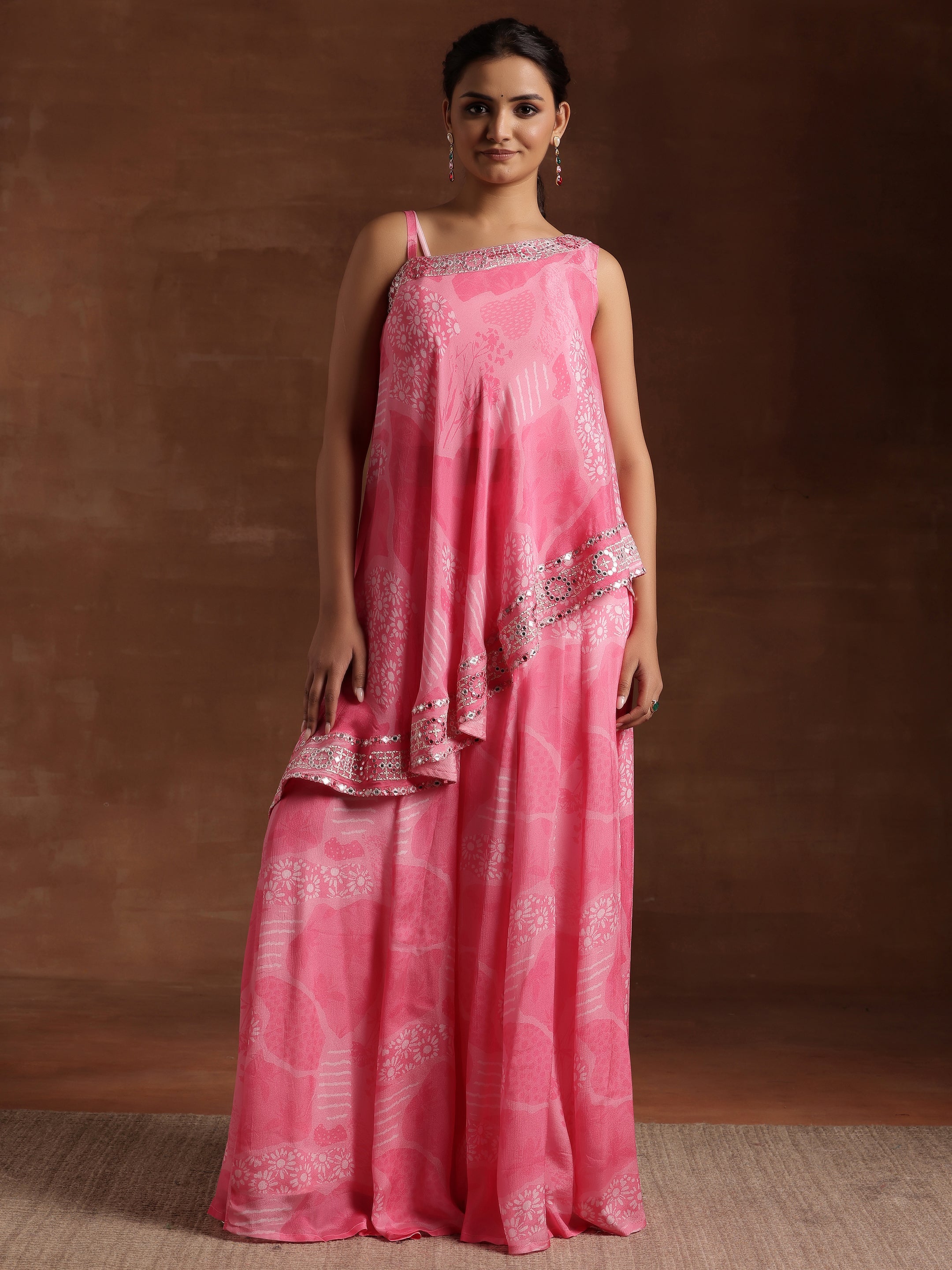 Pink Printed Silk Blend Co-Ords