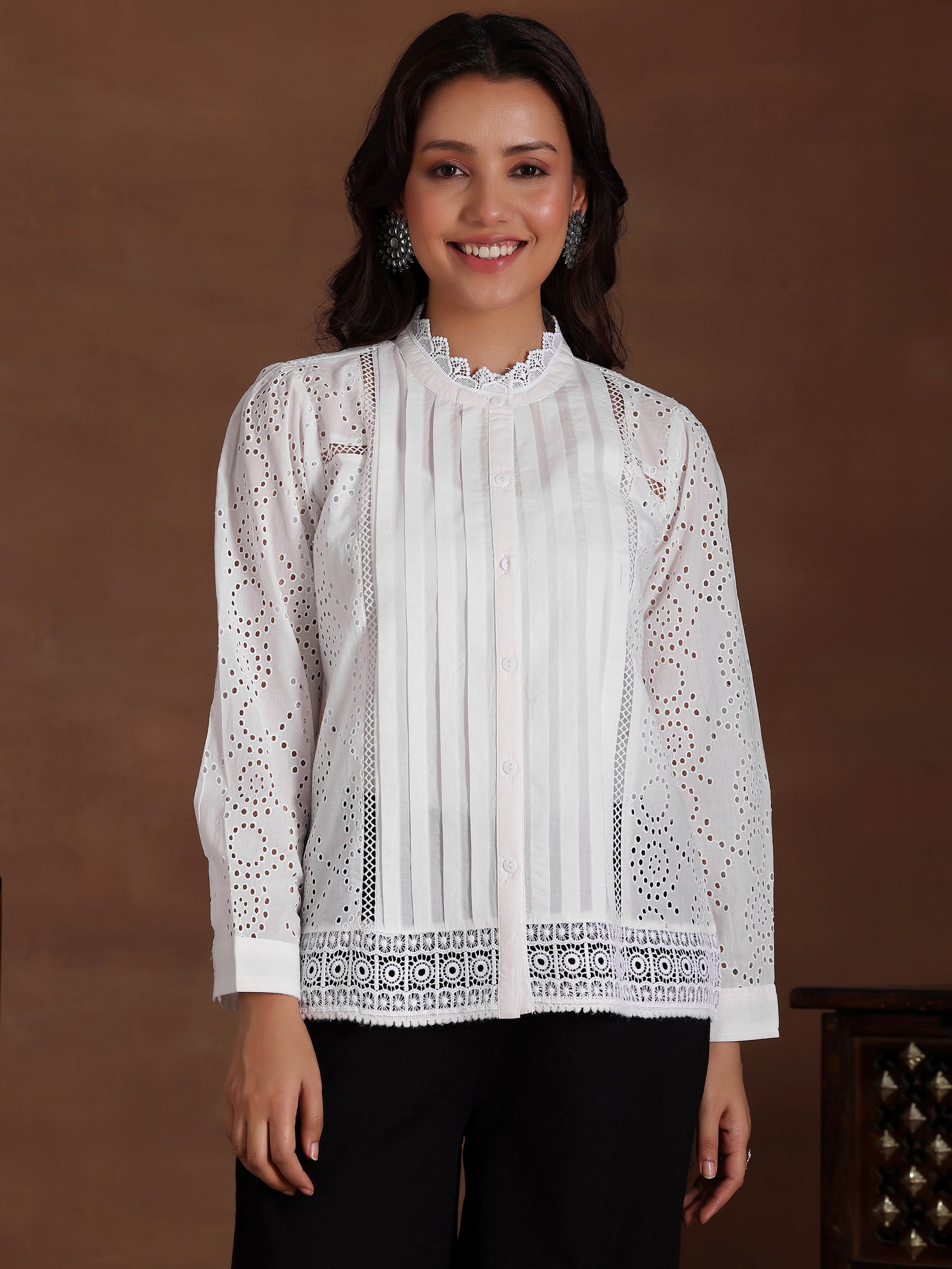 White Embroidered Cotton Straight Kurti