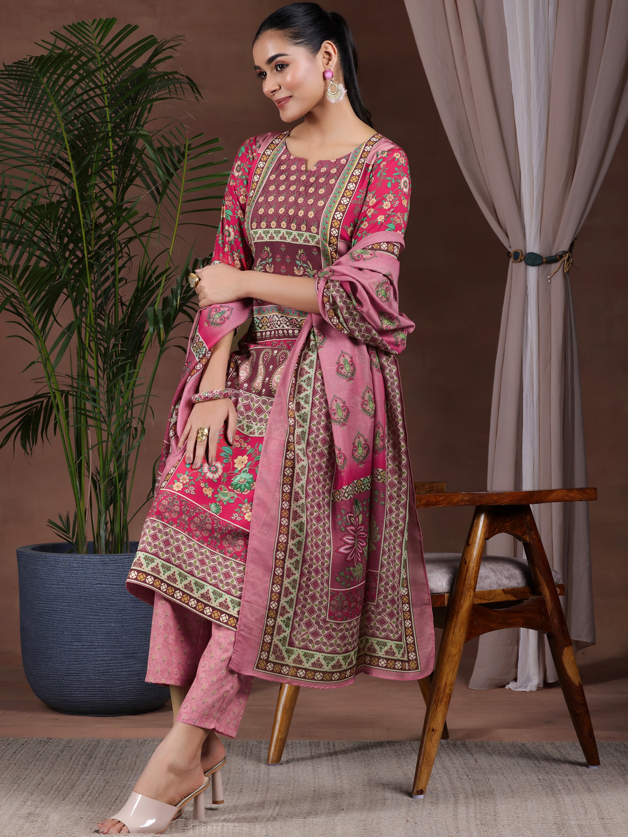 Multi Printed Poly Crepe Straight Suit With Dupatta