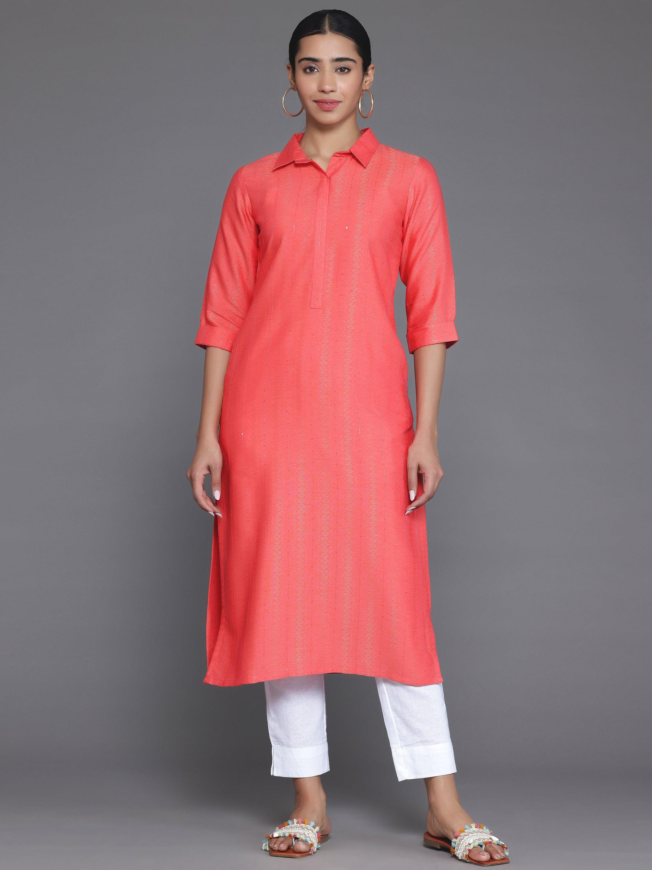 Coral Woven Design Cotton Straight Kurta