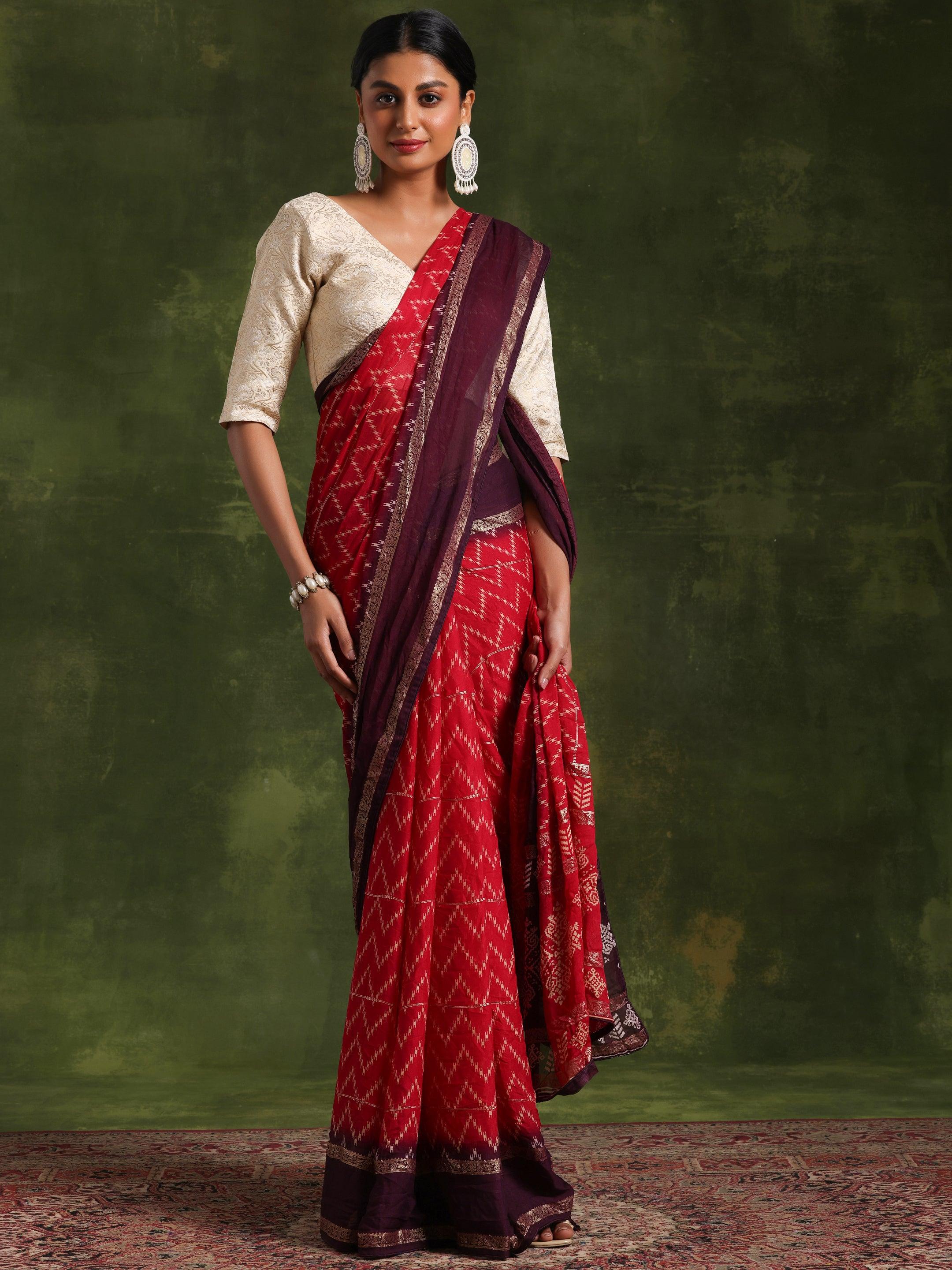 Pink Printed Poly Georgette Saree With Unstitched Blouse Piece