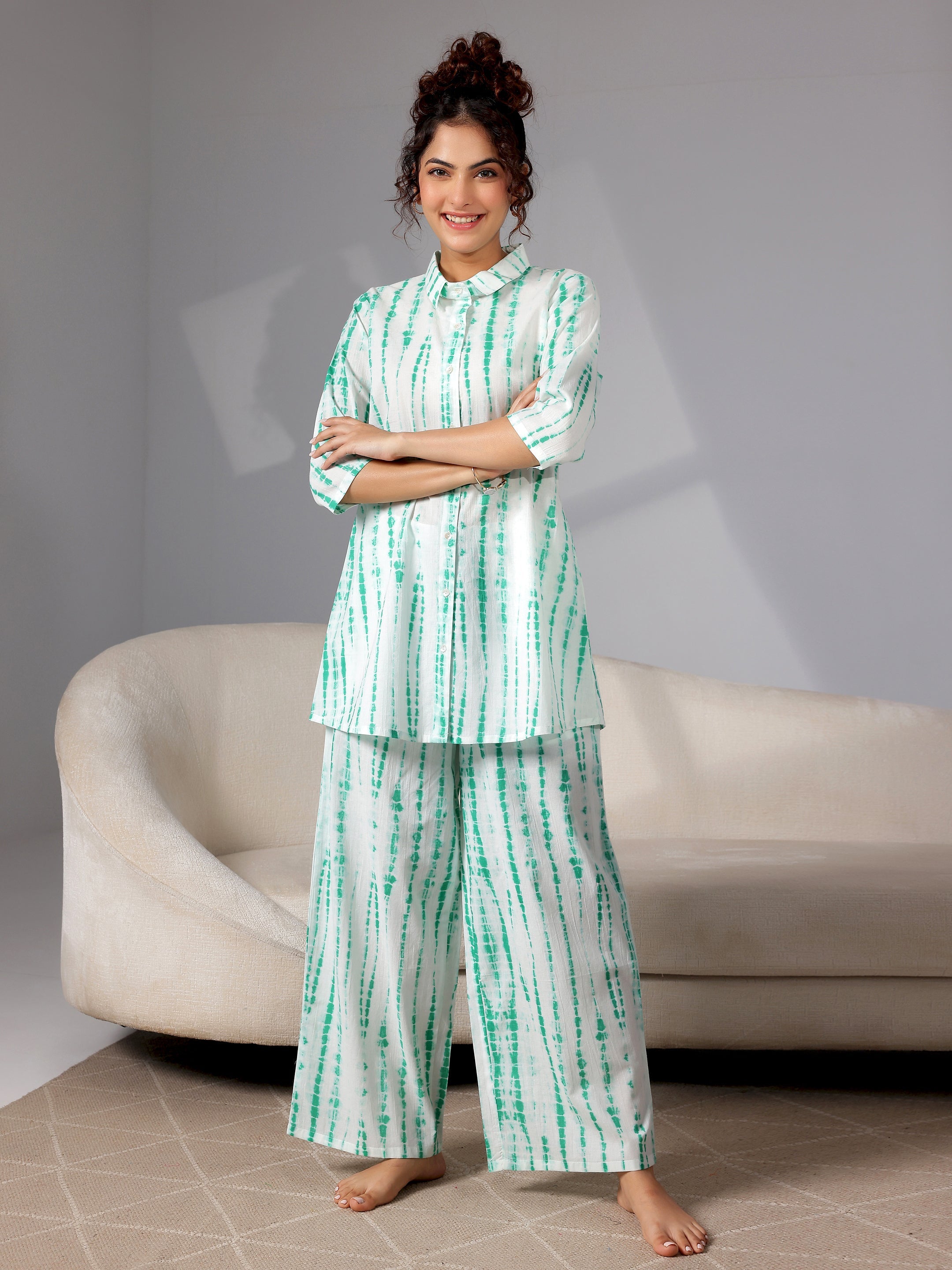 Green Printed Cotton Night Suits